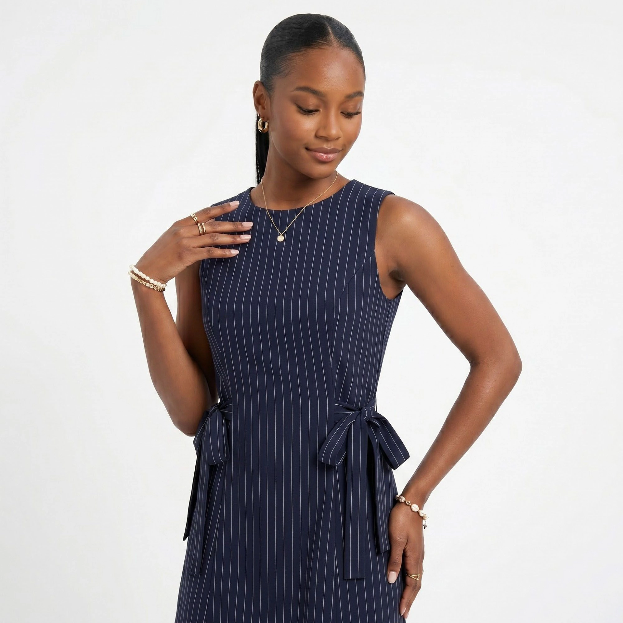 Anna-Kaci Women's Pinstripe Side Tie Sleeveless Mini Dress