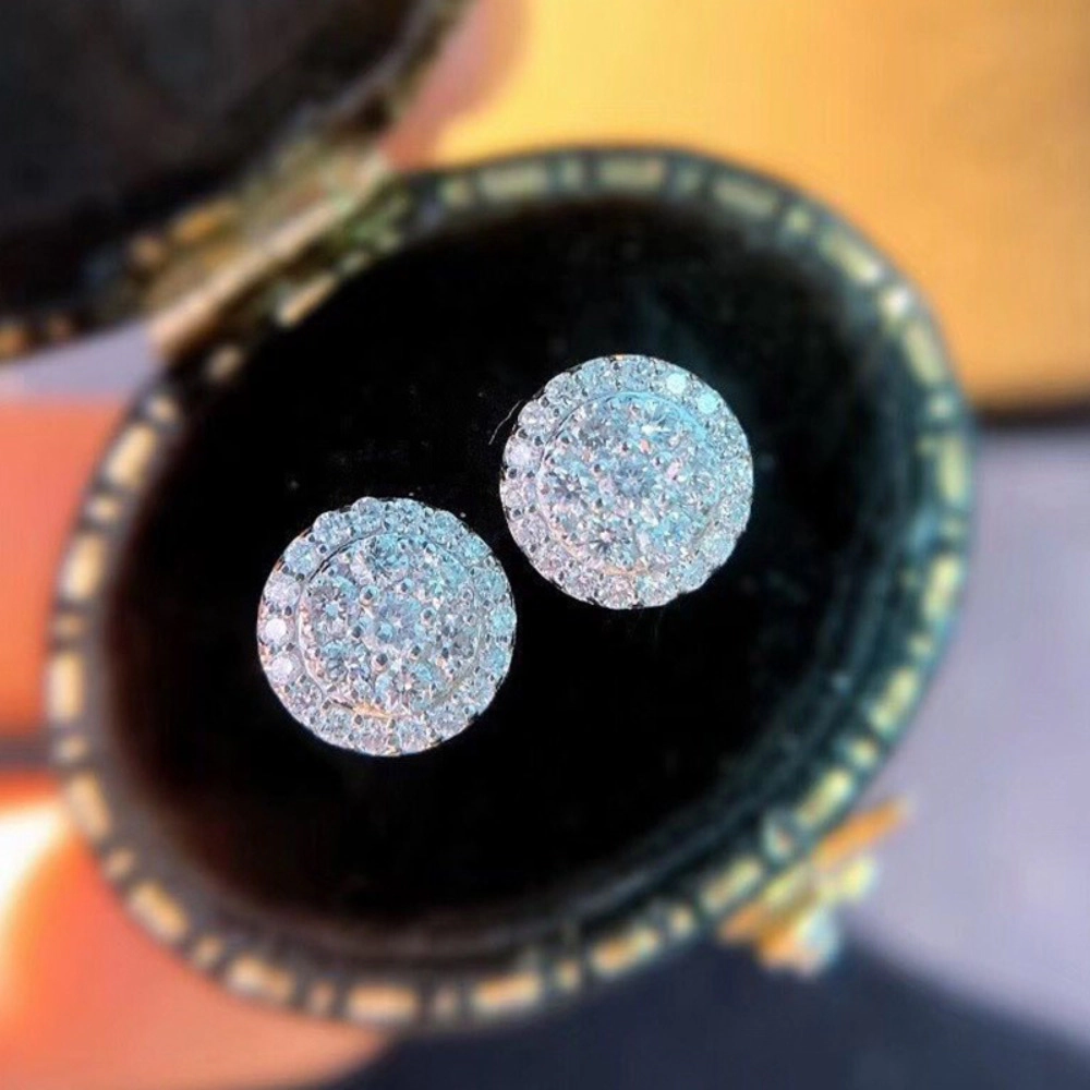 Wardrobe Whimsy Round Halo Cubic Zirconia Stud Earrings for Women