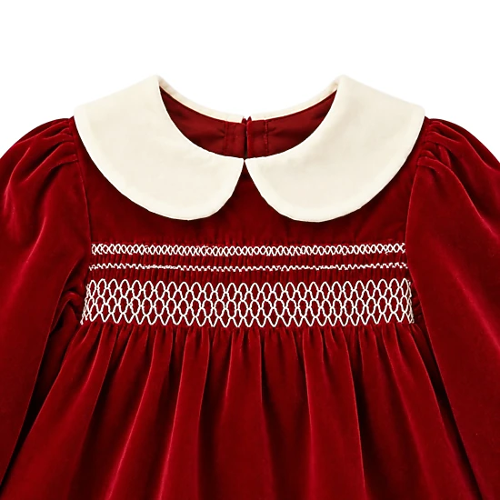 Laurenza's Baby Girls Holiday Red Velvet Smocked Romper