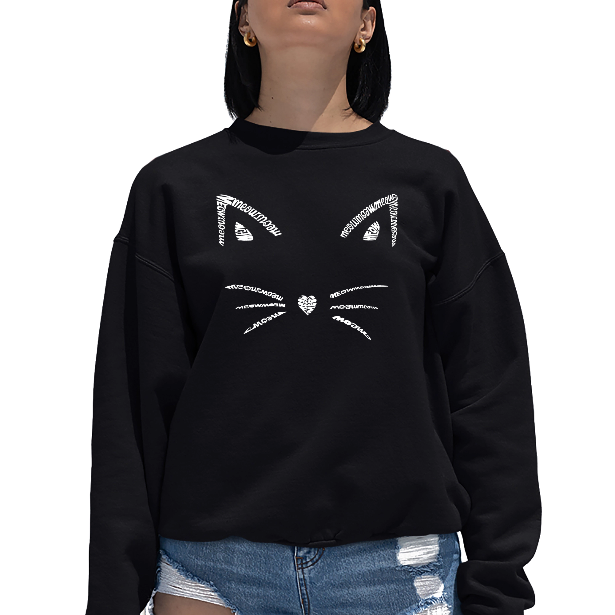 LA Pop Art Whiskers - Women's Word Crewneck Sweatshirt