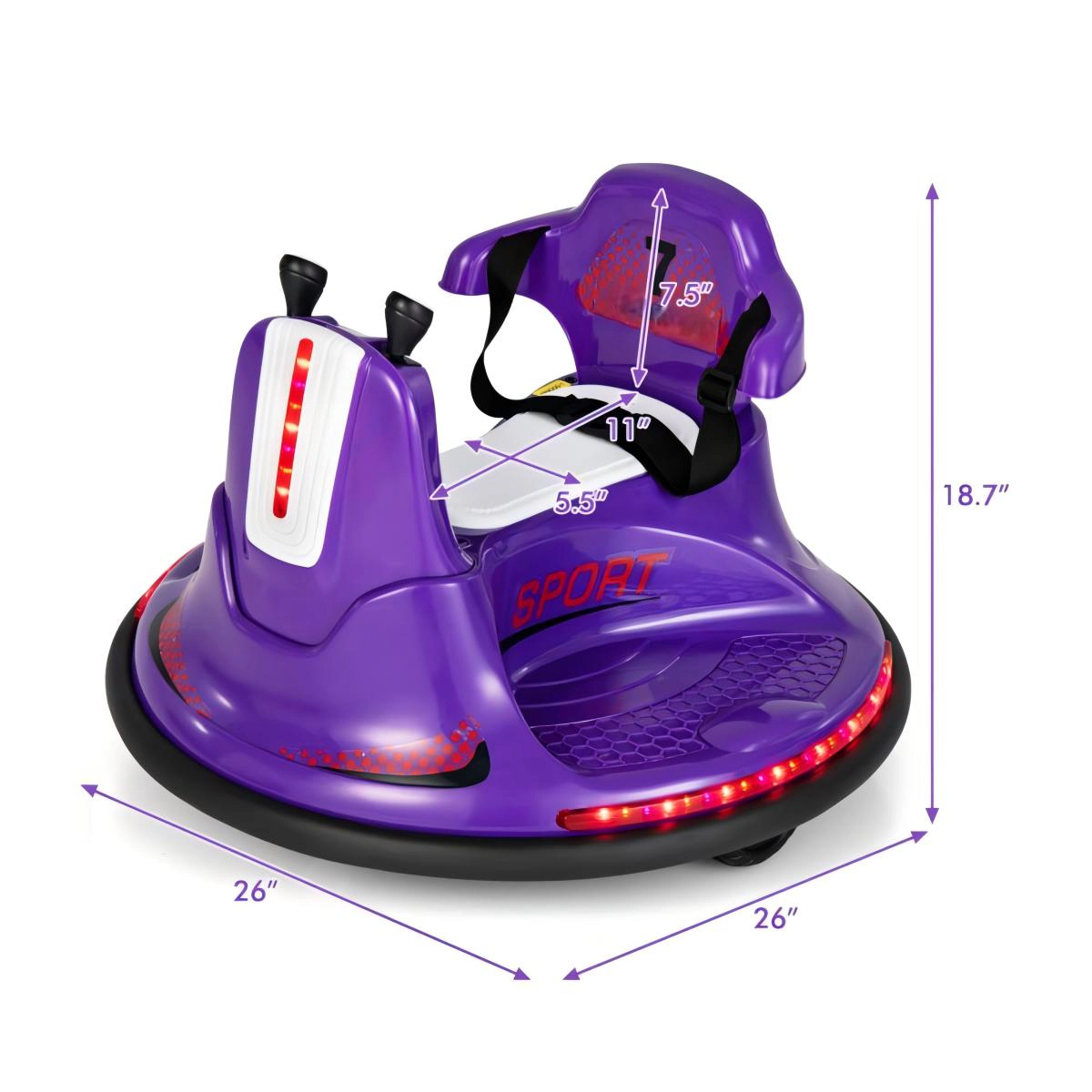 SUGIFT 12V Kids Ride On Bumper Car with Remote Control 66-lb Capacity Ages 37-95 Months Purple