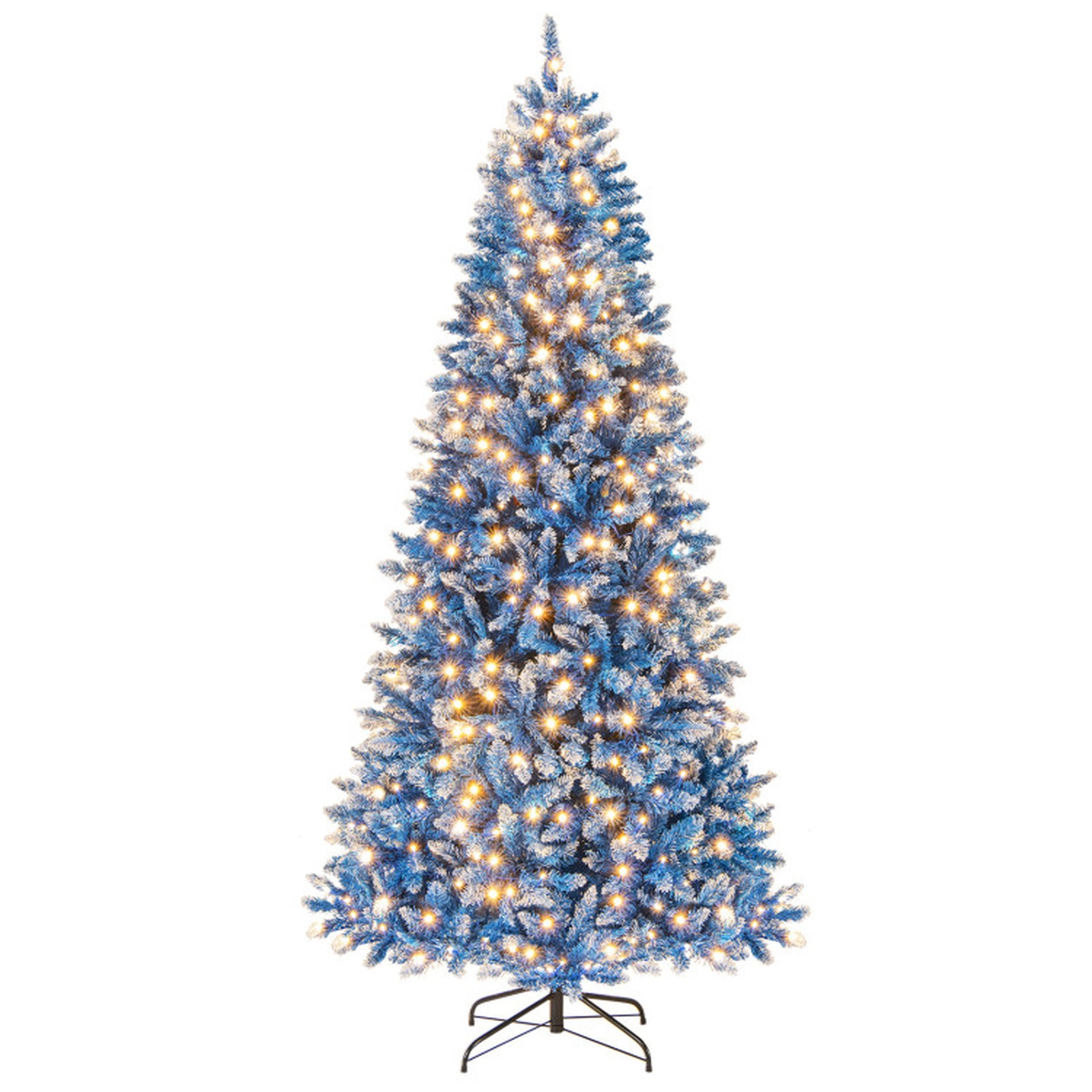 SUGIFT 7-ft Pre-Lit Snowy Hinged Artificial Christmas Tree with 1062 Branch Tips and 340 Warm White LED Lights Blue