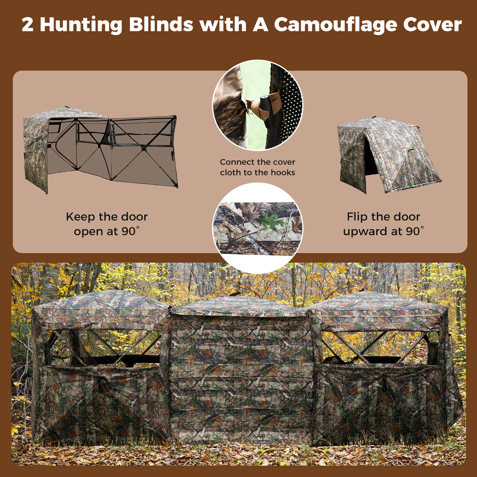 LJG 2-6 Person Side-by-Side Hunting Blinds Double One-Way See-Through Ground Blinds