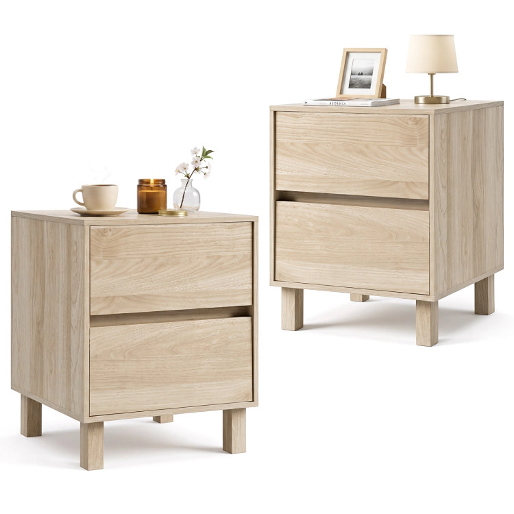 Hivvago Set Of 2 Modern Wooden End Table With 2 Storage Drawers