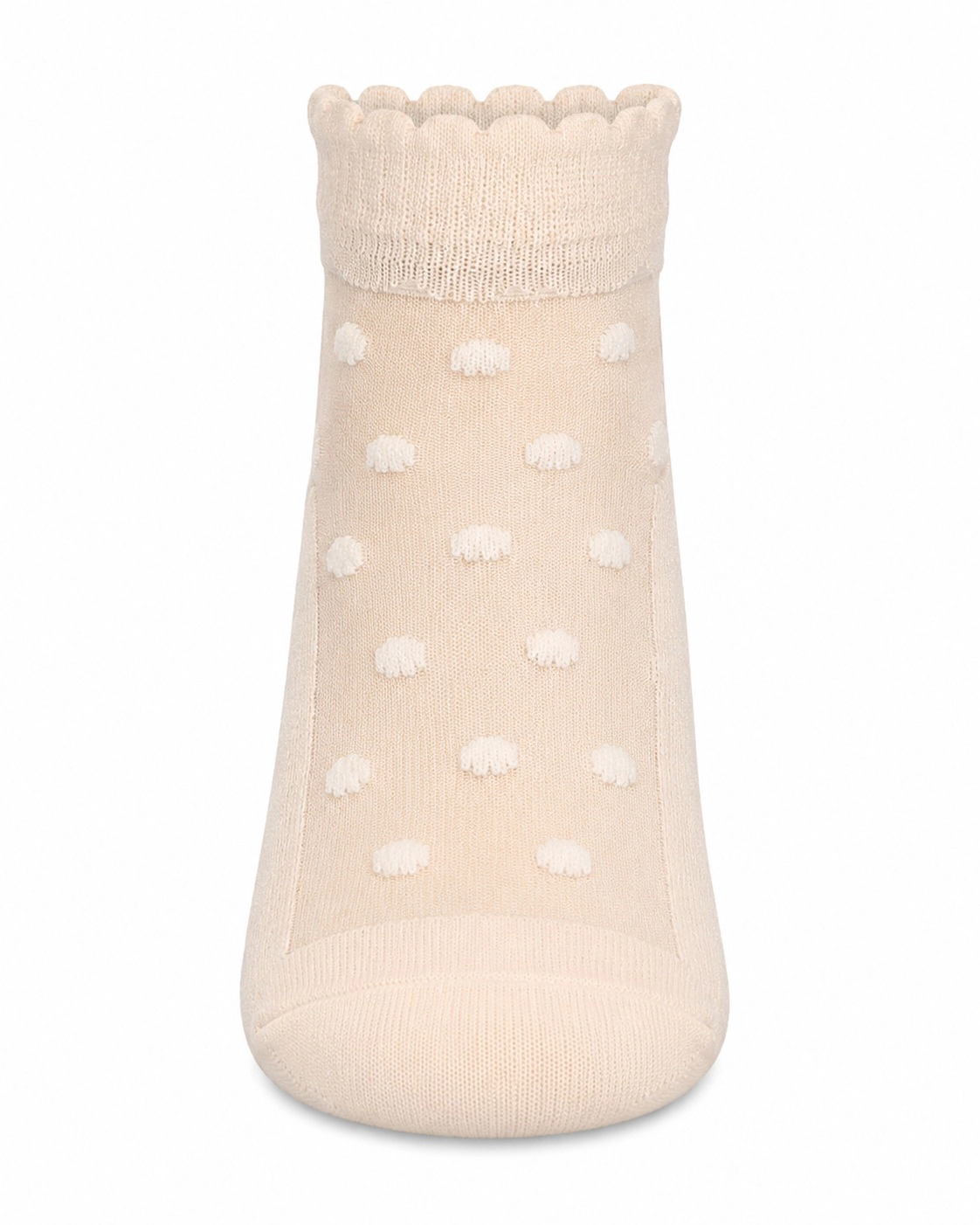 Memoi Kid Girls Sheer Cotton-Blend Flocked Dot Anklet with Scalloped Cuff