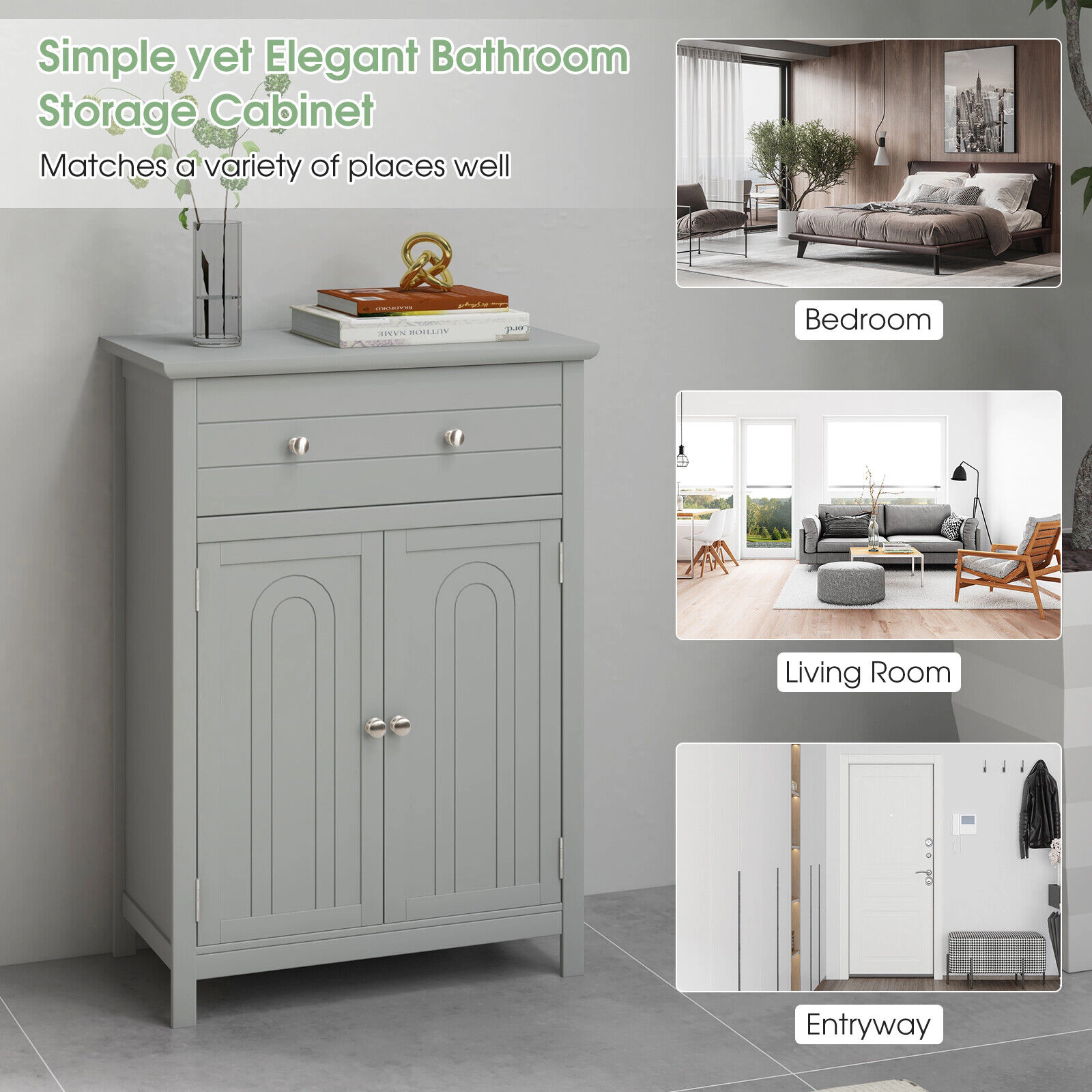 Glintex Wooden Bathroom Cabinet with 110-Lb Top Large Drawer and 2 Doors
