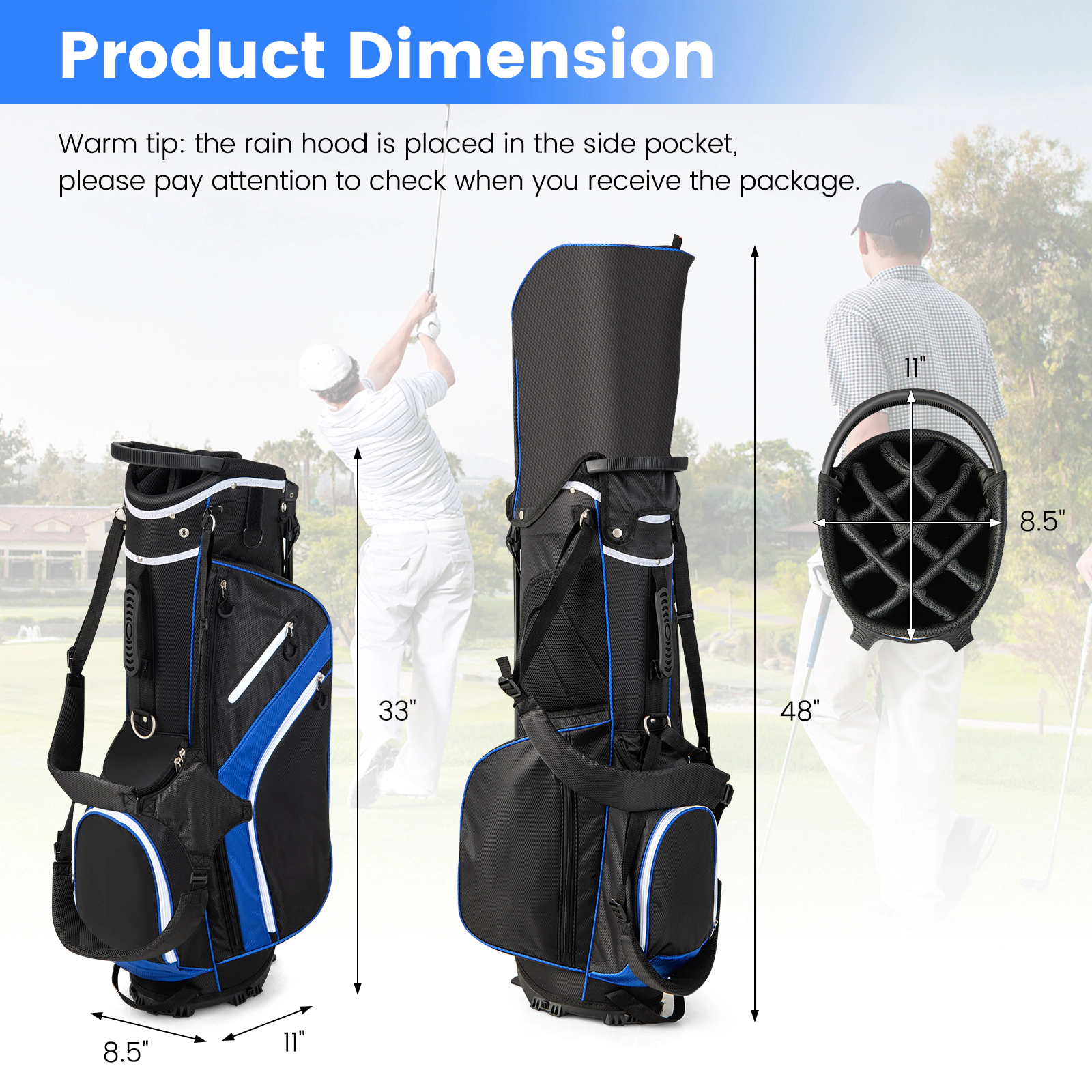 SUGIFT Blue 14-Way Top Dividers 6 Pockets and Hip Cushion Lightweight Golf Stand Bag