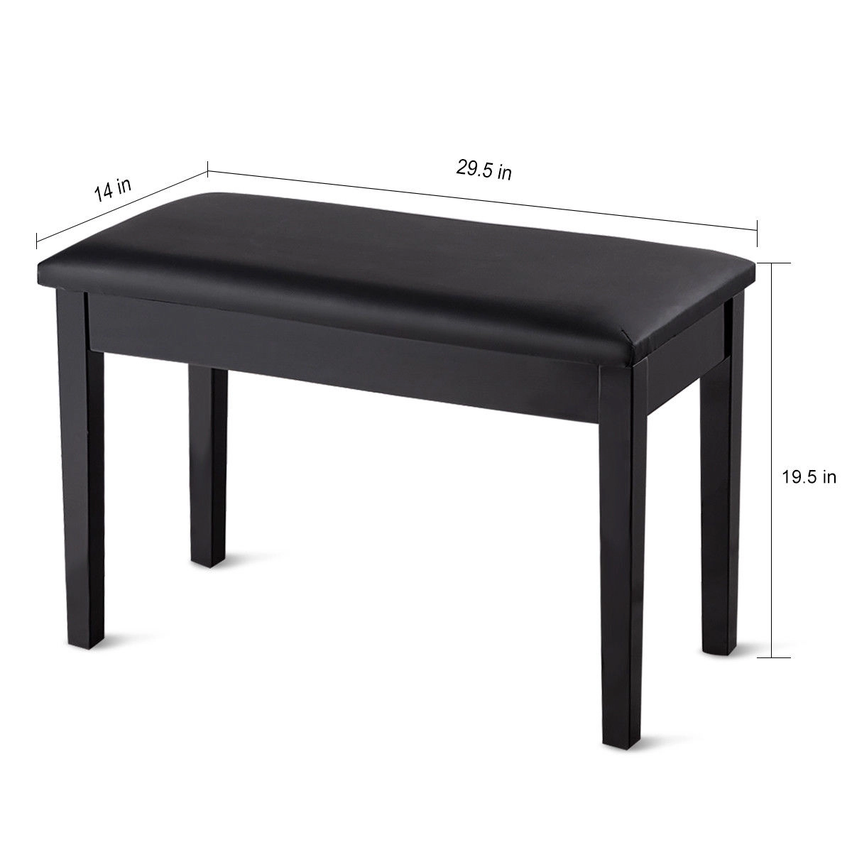 LJG Solid Wood PU Leather Padded Piano Bench Keyboard Seat