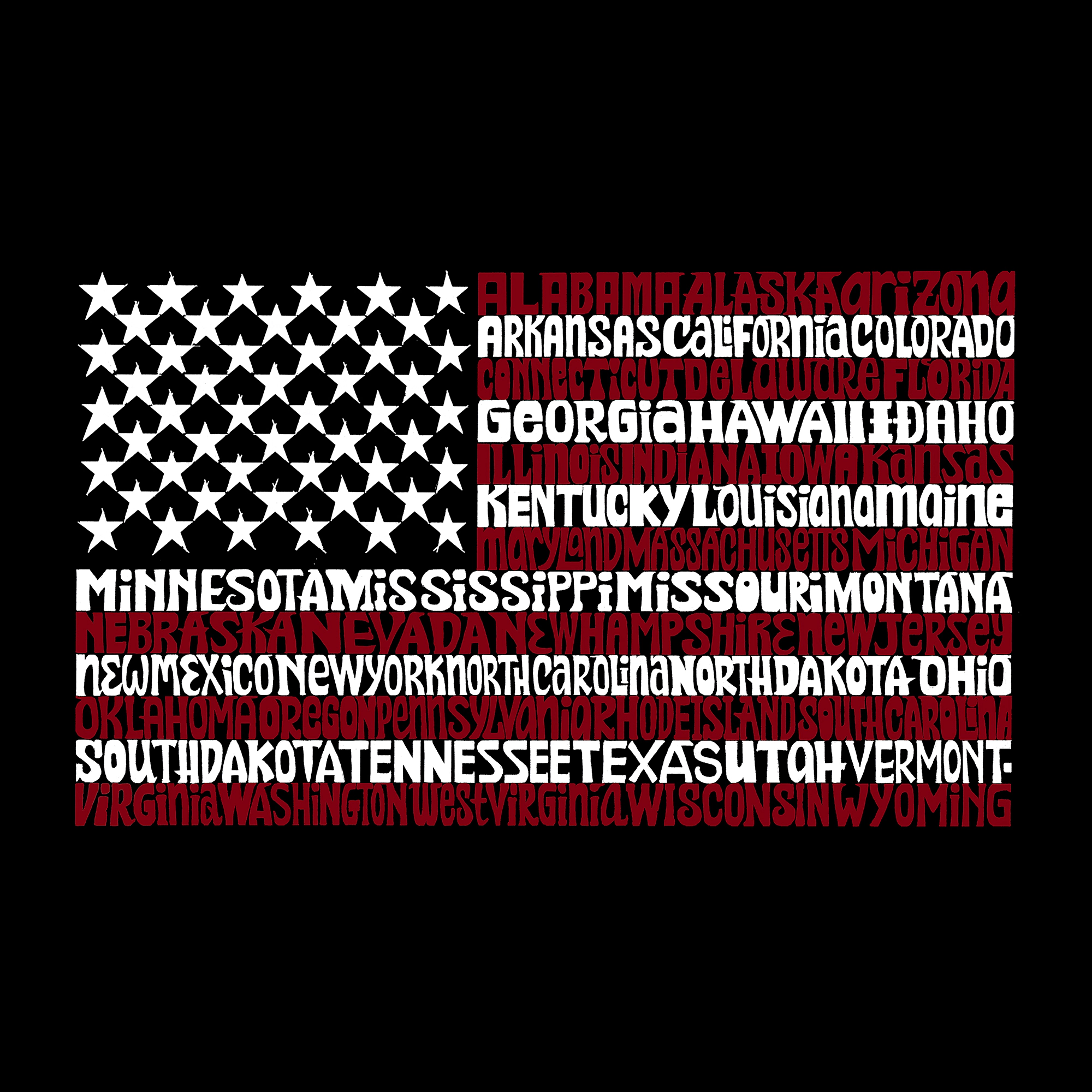 LOS ANGELES POP Art Men's Cotton/Poly Blend Word T-Shirt - 50 States USA Flag