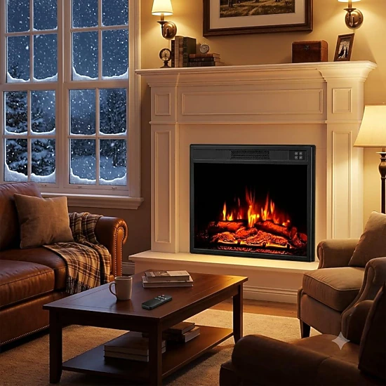 PALQOUETH 23 Inch Recessed Electric Fireplace Insert, Tempered Glass ...