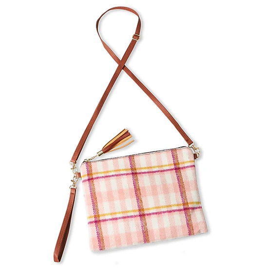 Fashnzfab Plaid Check Crossbody / Clutch Bag Pink