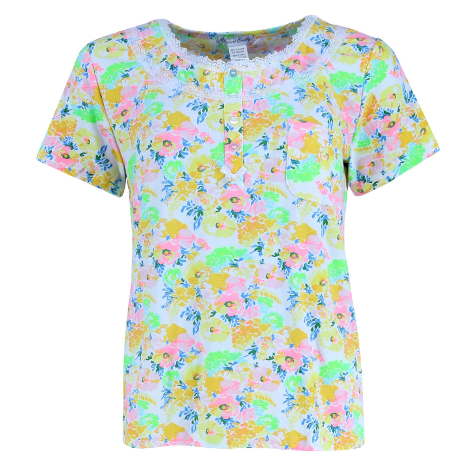 Elegant Emily Women's Plus Yellow Floral Capri Set