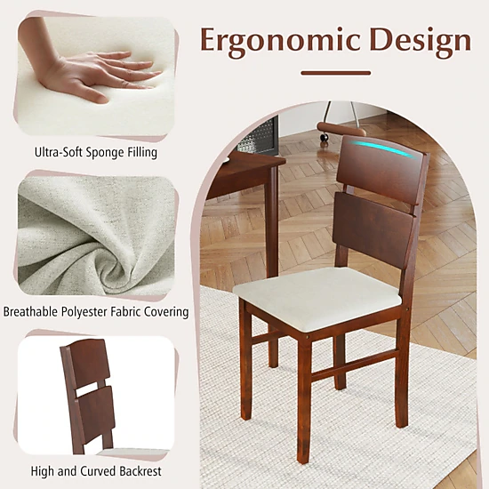 SUGIFT 4 Upholstered High Curved Back Chairs for 4 People 5-Piece Dining Table Set