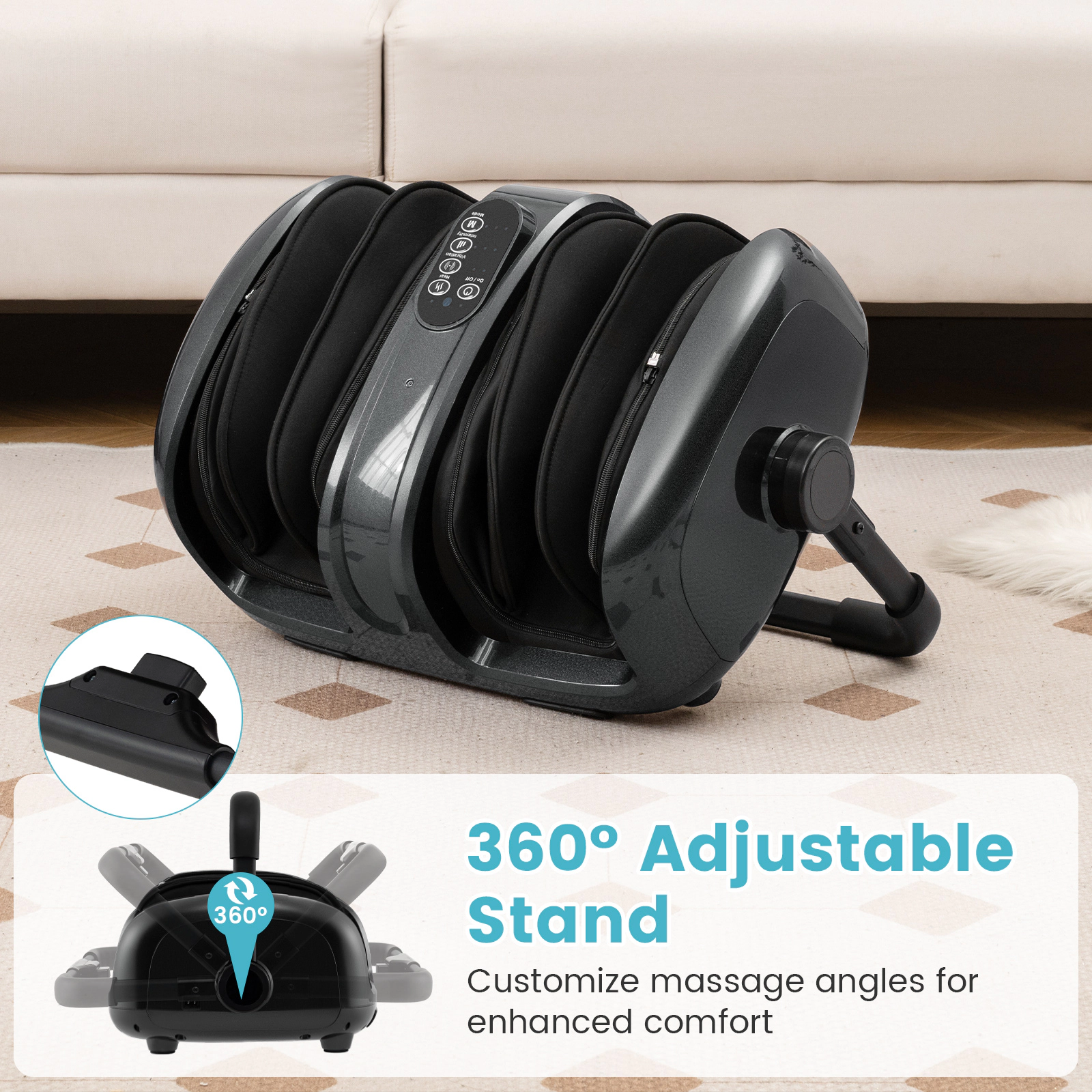 SUGIFT Gray Foot and Calf Massager with Red Light Heat and 360-Degree Adjustable Stand 23-in W 18-in D 9-in H