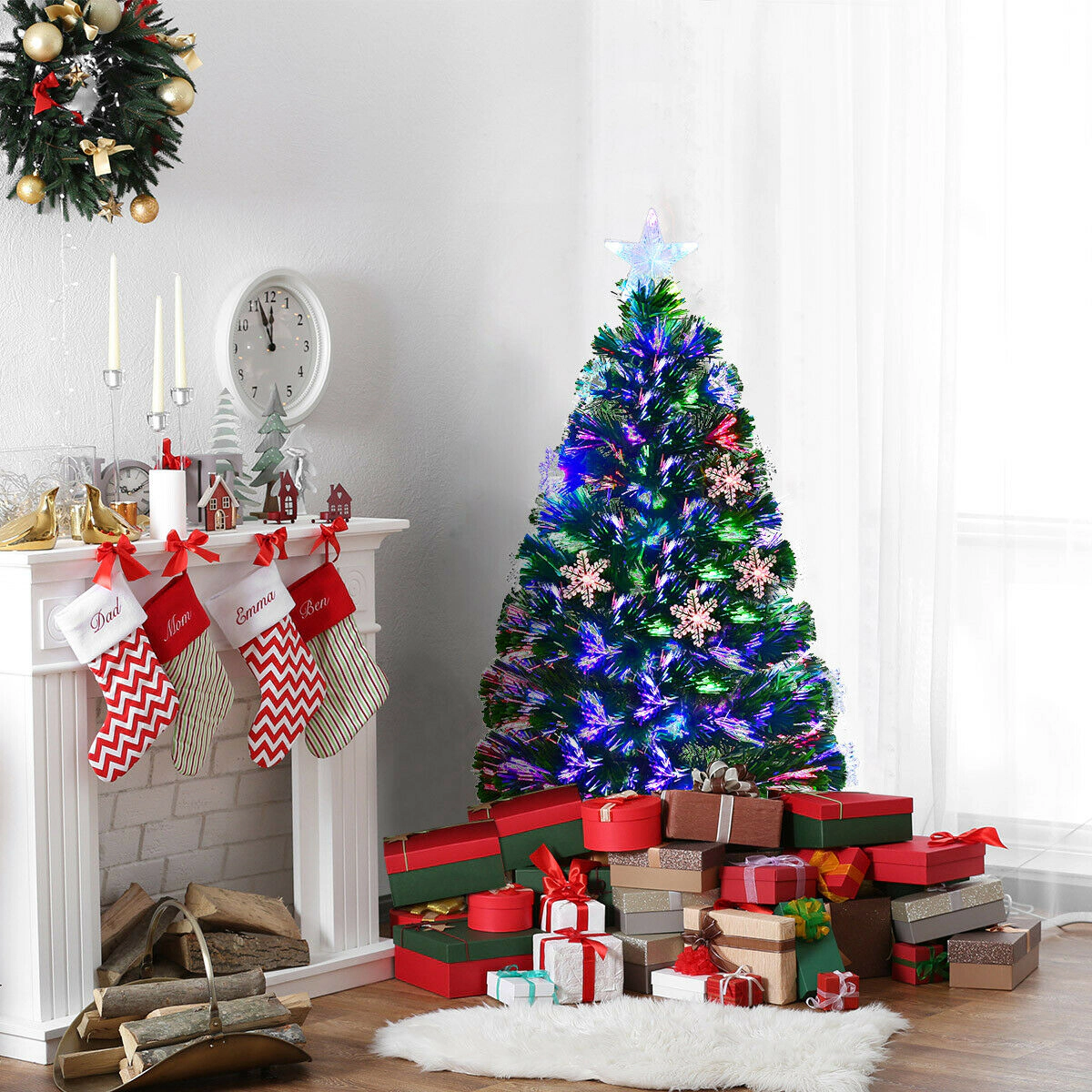 SUGIFT Pre-Lit LED Optic Artificial Christmas Tree with Snowflakes 5-Foot PVC Green with 170 Tips and 21 LED Lights