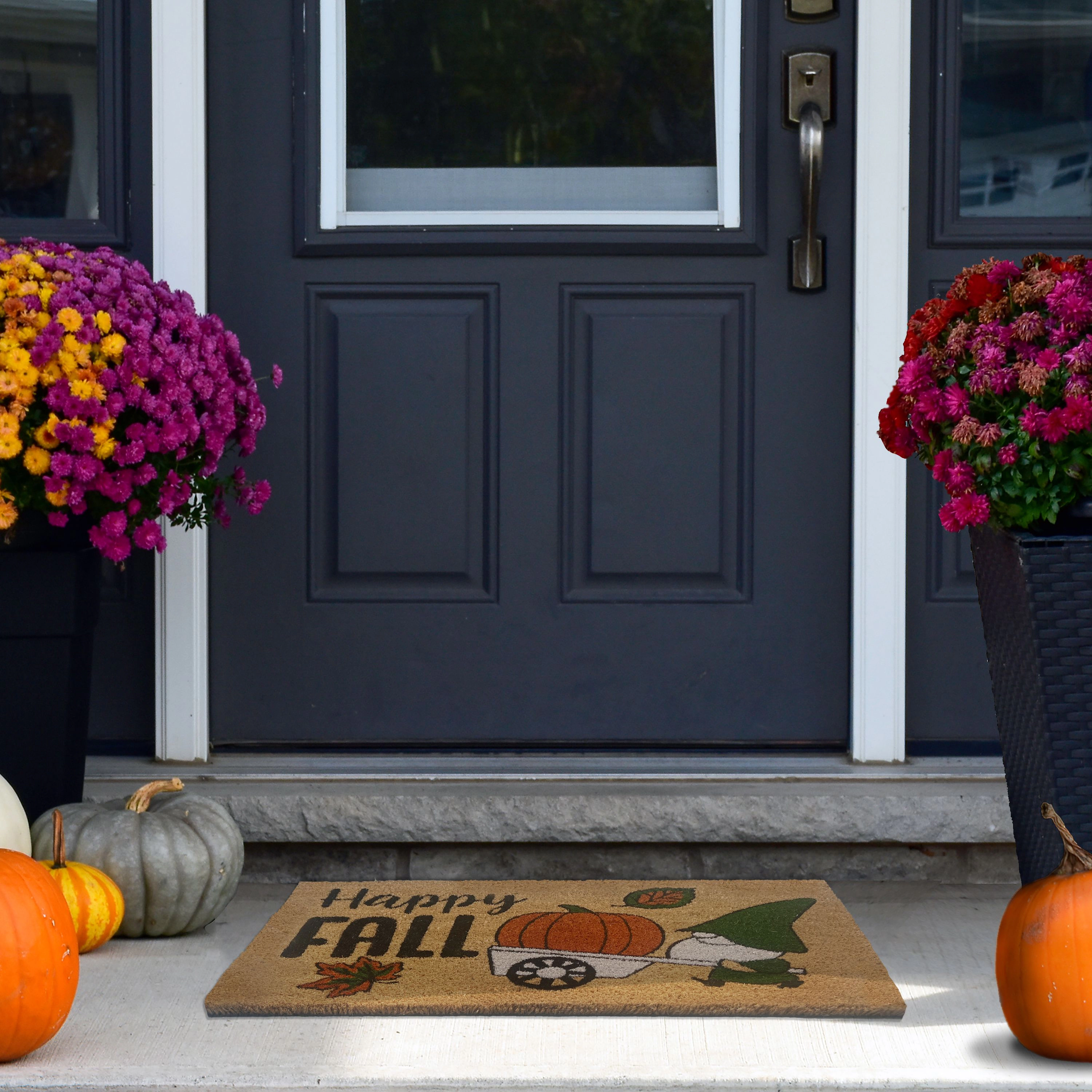 Kate Aurora Happy Fall Harvest Pumpkin Bristled Outdoor All Season Welcome Mat - 18"x30"