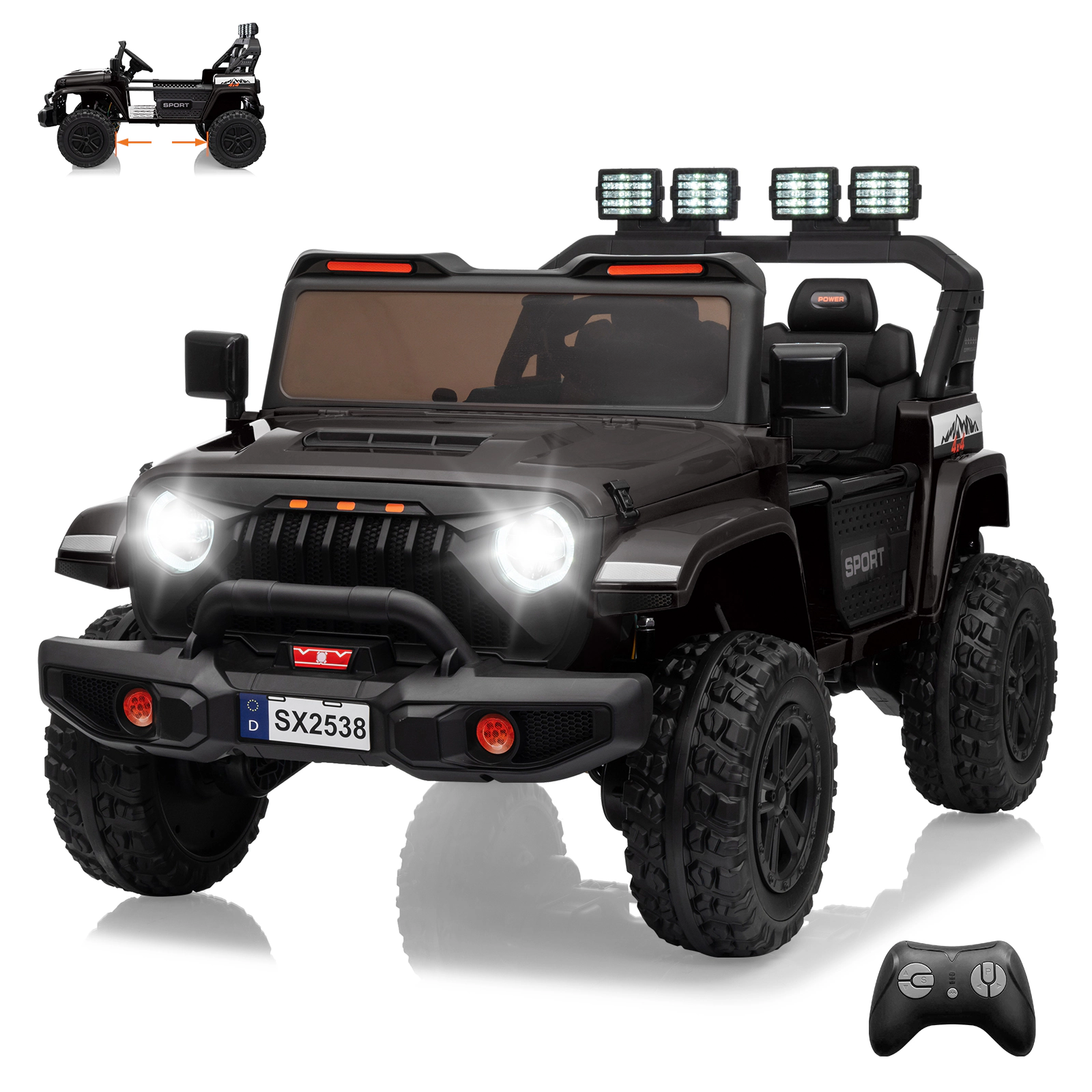 Enjyam 24V 2-Seater Kids Ride On Truck, Electric Car with 4WD 800W Motor,Parent Remote Control,3 Speeds&Music Player