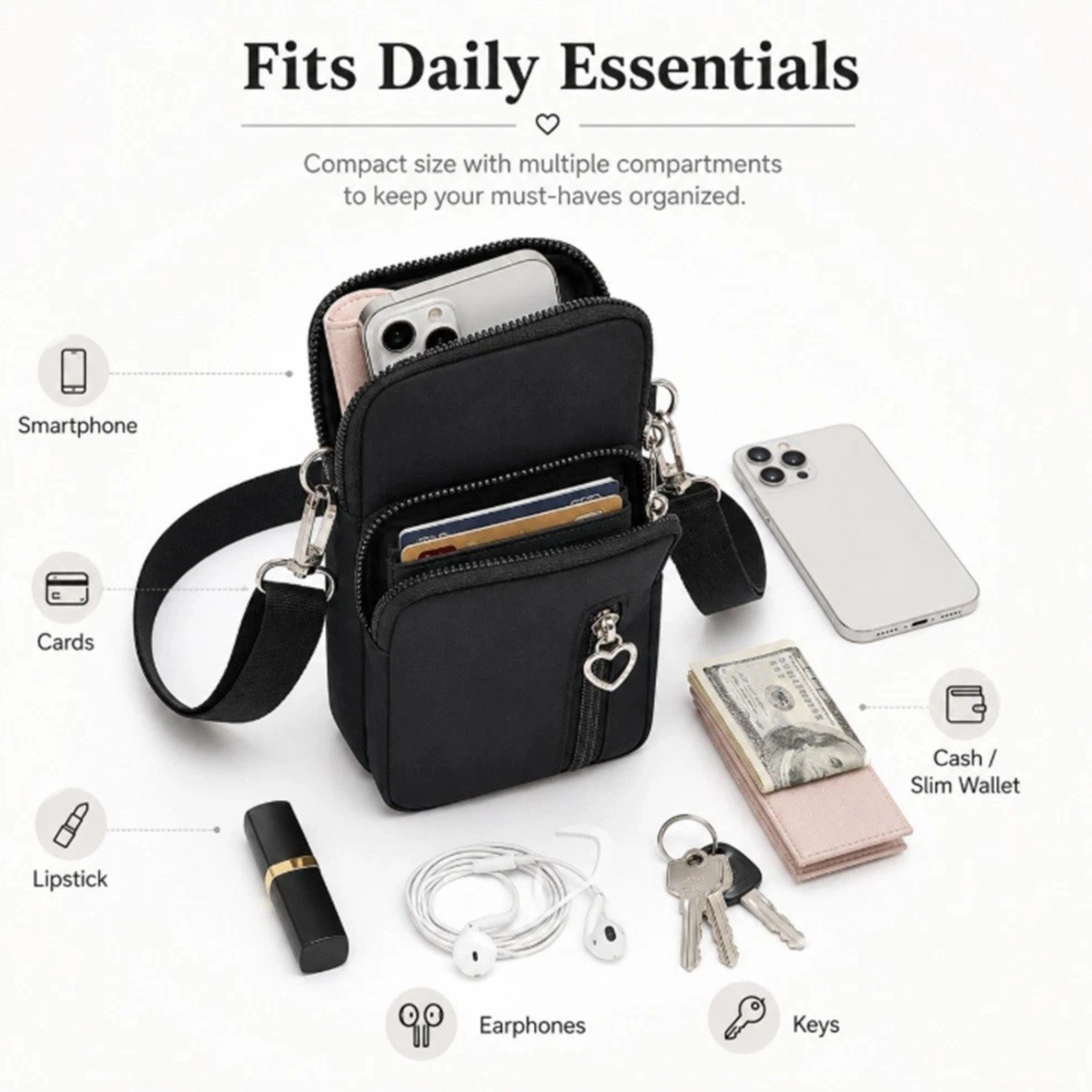 Home Collection Mini Crossbody Cell Phone Bag Compact Shoulder Wallet Pouch