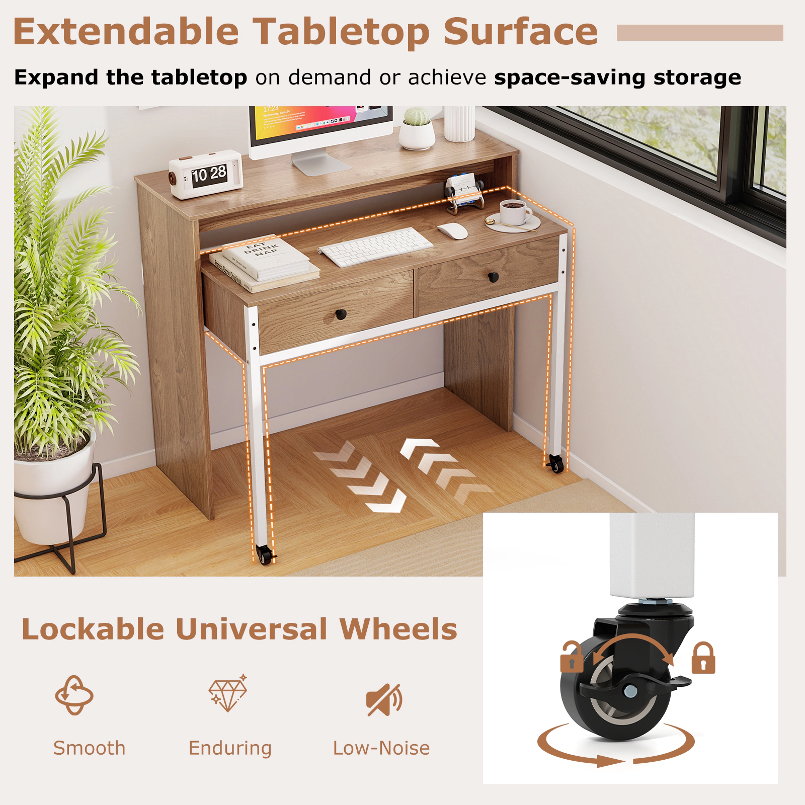 SlickBlue Multifunctional Study Desk with Expandable Work Surface for Home Office