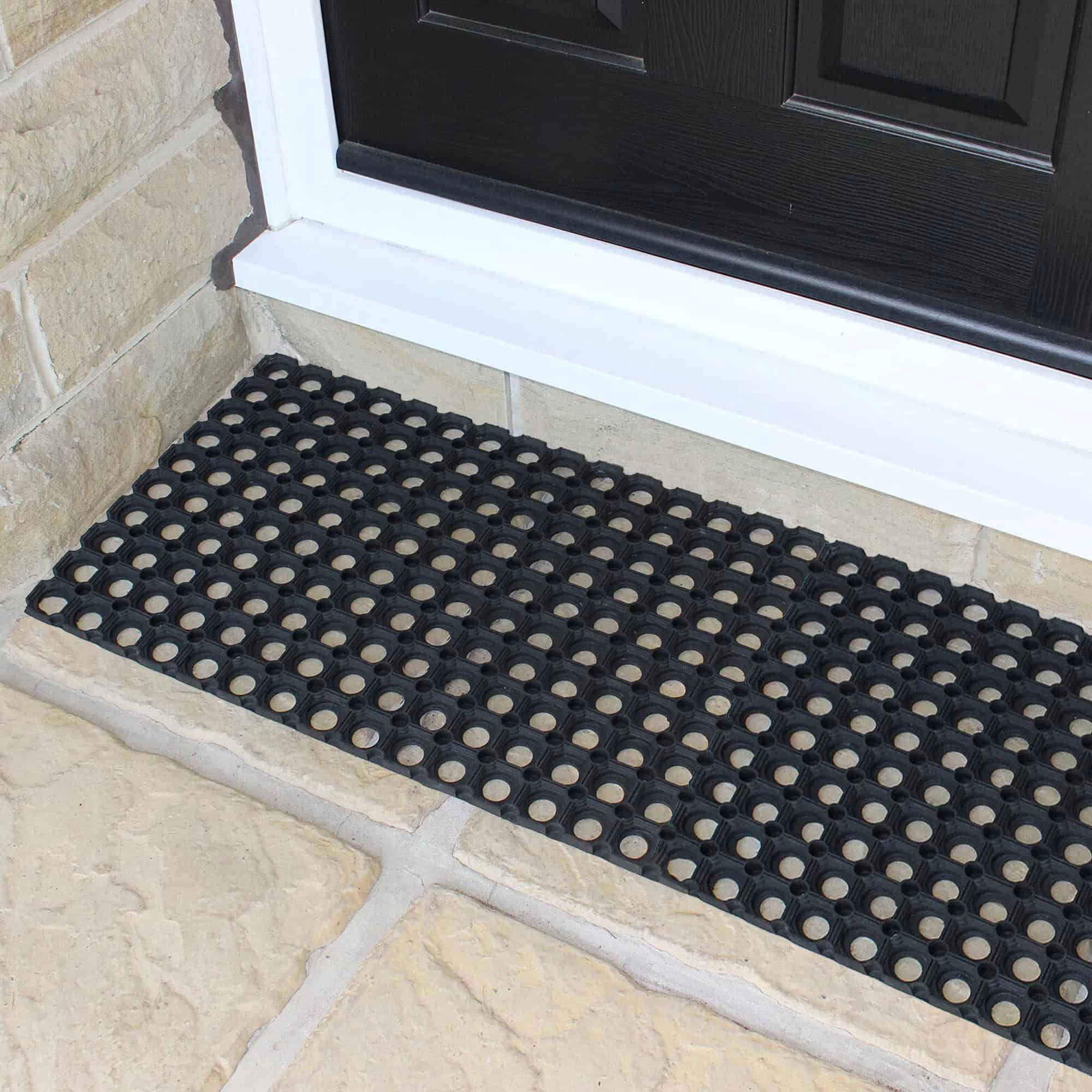 Evideco French Home Goods Black Honeycomb Pack of 2 Rubber Doormat x 32 Inches