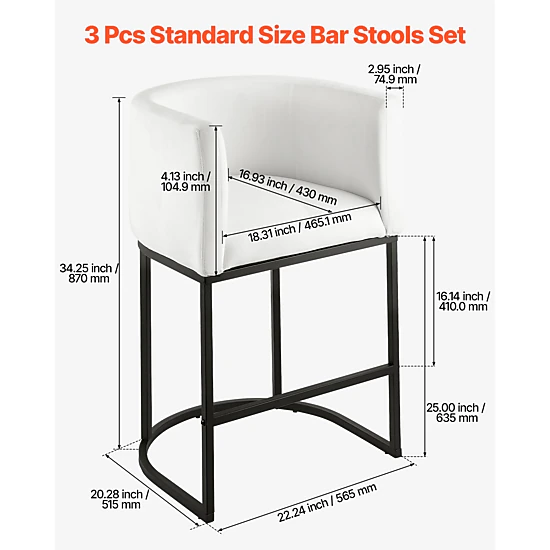 HONGGE Set of 4 Counter Height Bar Stools with 27 Inch Seat Height for ...