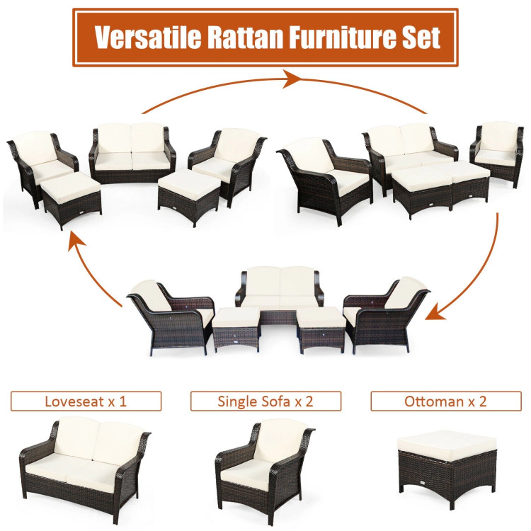 Hivvago 5 Pieces Patio Rattan Sofa Set With Cushion And Ottoman-Off White