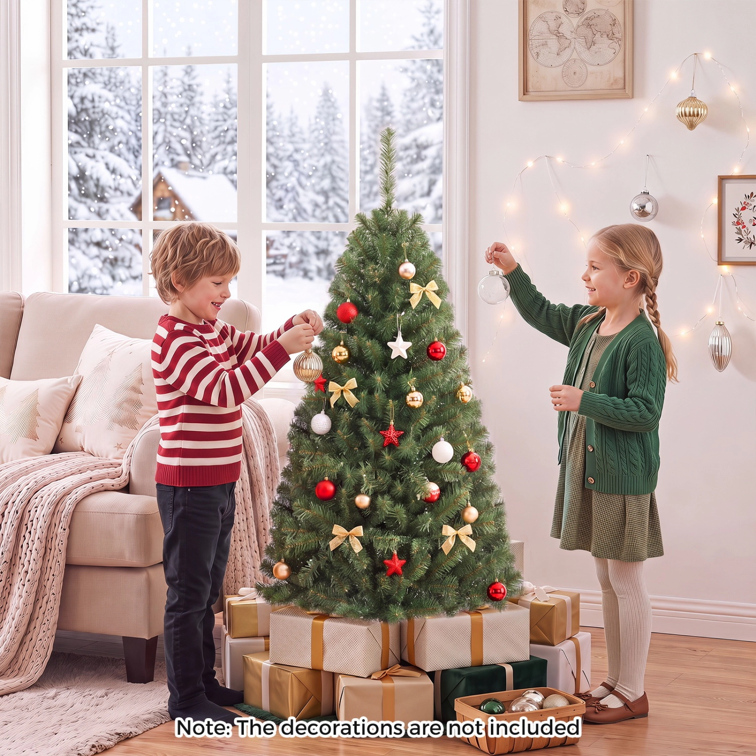 LJG Artificial Christmas Tree with 2 Lighting Colors and Folding Metal Stand
