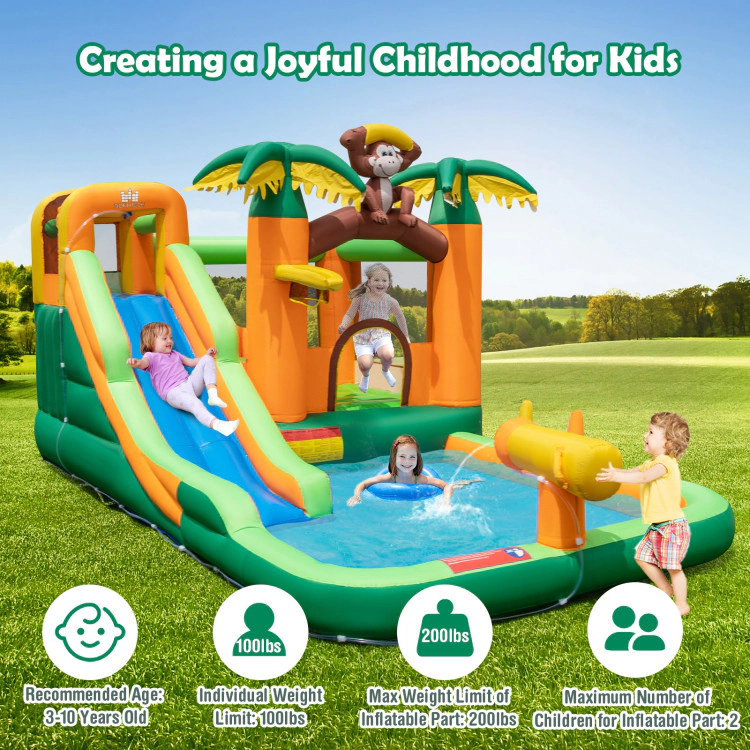 Hivvago Monkey-Themed Inflatable Bounce House with Slide without Blower