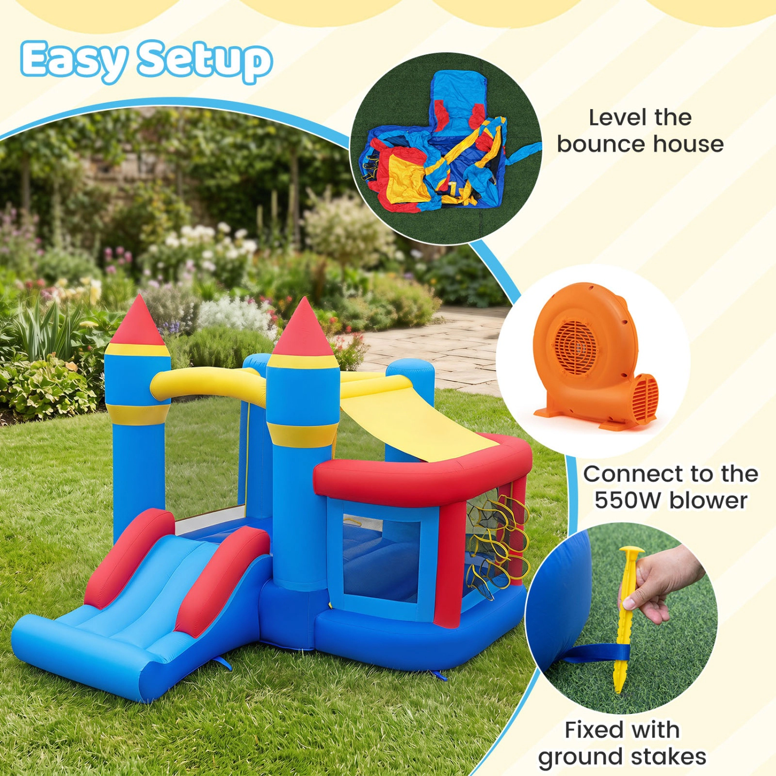 SUGIFT Slide Ball Pit Games and 550W Blower for Parties Kids Inflatable Bounce House