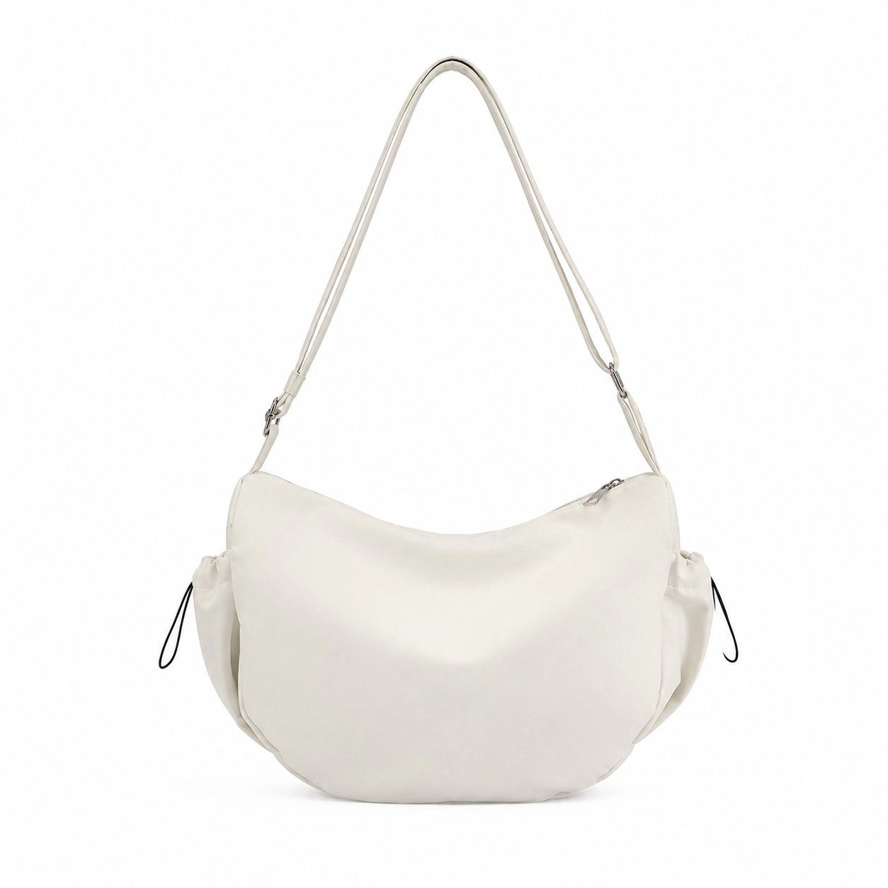 Alilang Women's Crescent Crossbody Shoulder Bag with Side Pockets and Adjustable Strap, Ivory