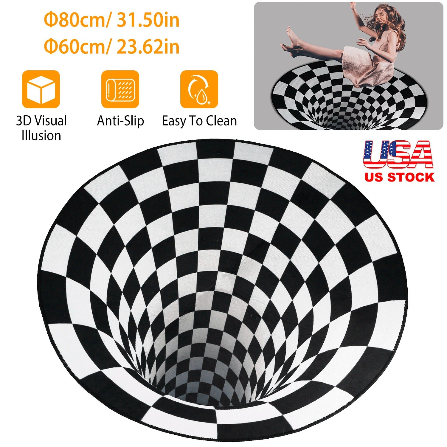 GBruno 3D Illusion Round Area Rug 80 Cm