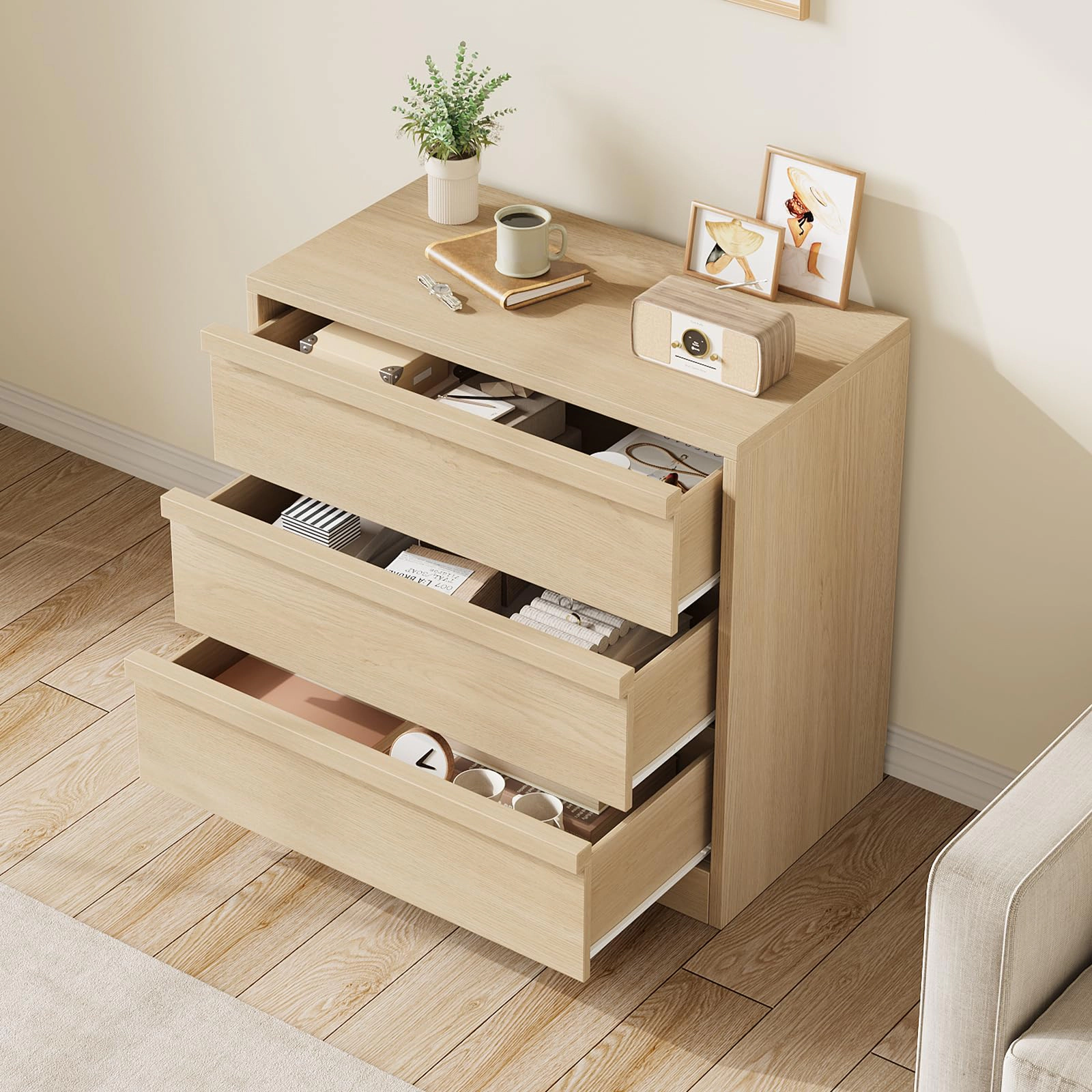 3 Drawer Dresser Nightstand, Modern Small Chest with Storage for Bedroom or Living Room