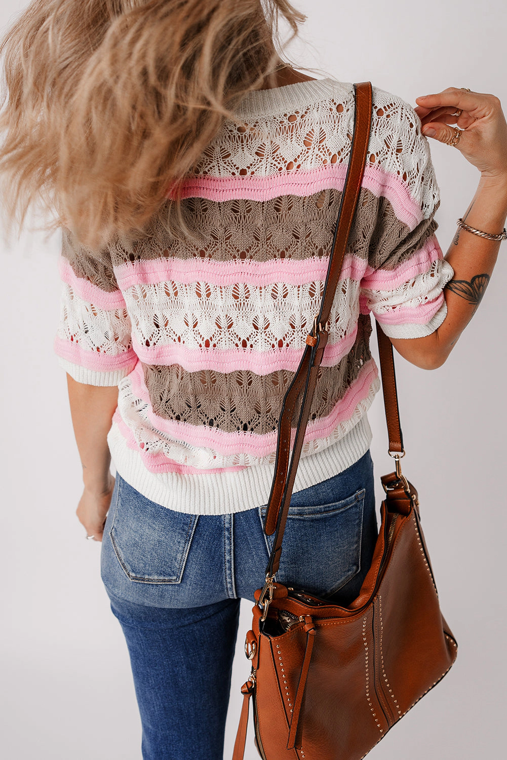 Threaded Pear Women's Leilani Crochet Half Sleeve Sweater