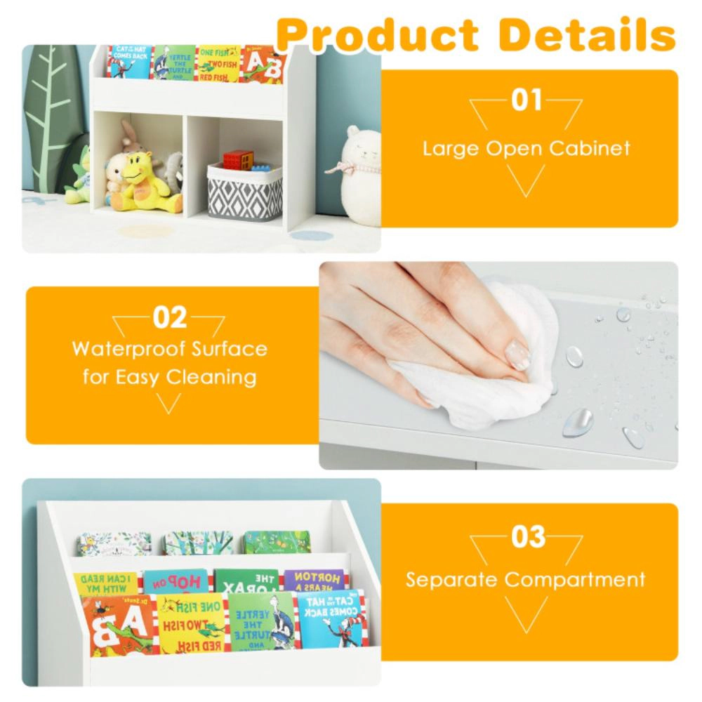 Hivvago Kids Wooden Bookshelf Bookcase Children Toy Storage Cabinet Organizer White