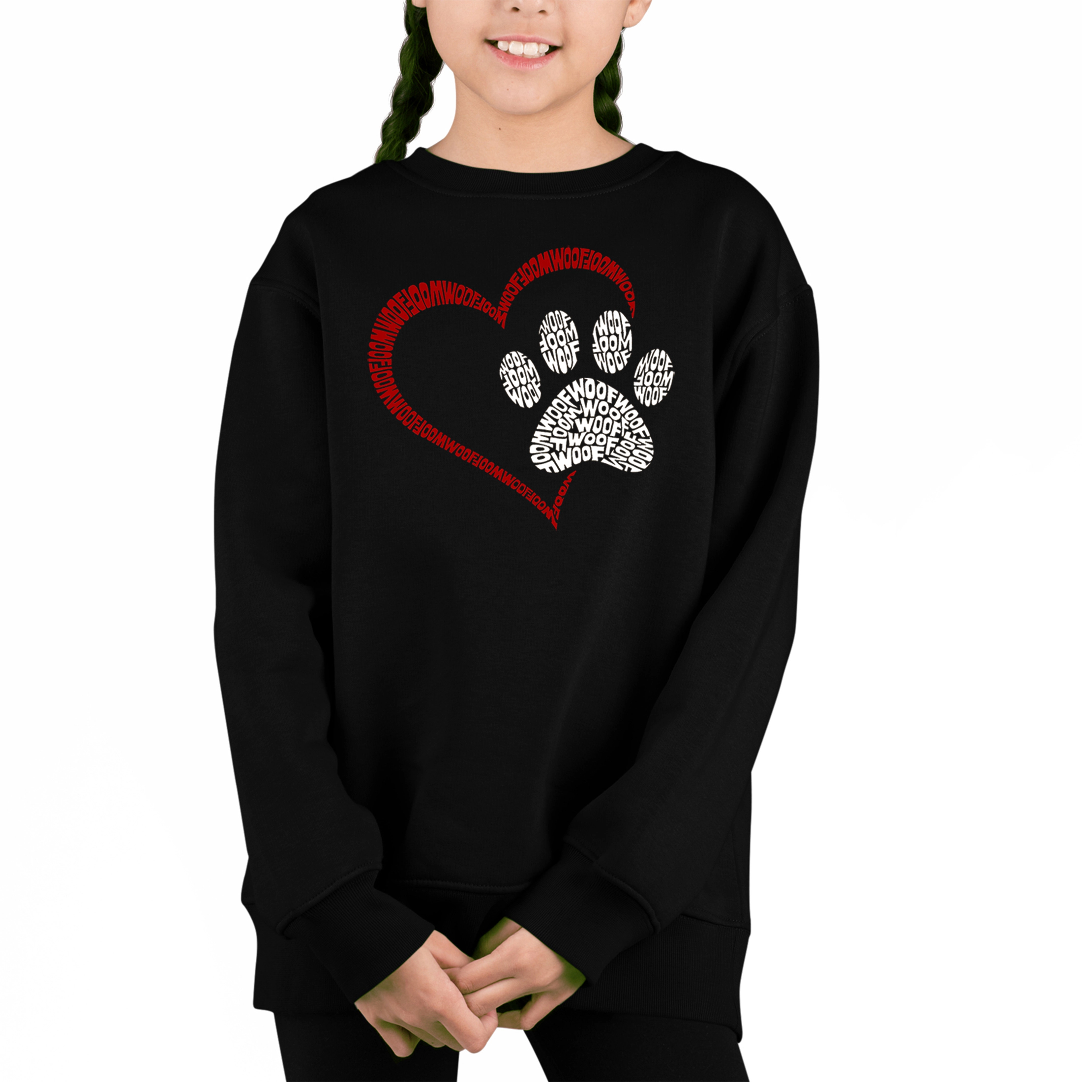LA Pop Art Girl's Word Crewneck Sweatshirt - Paw Heart