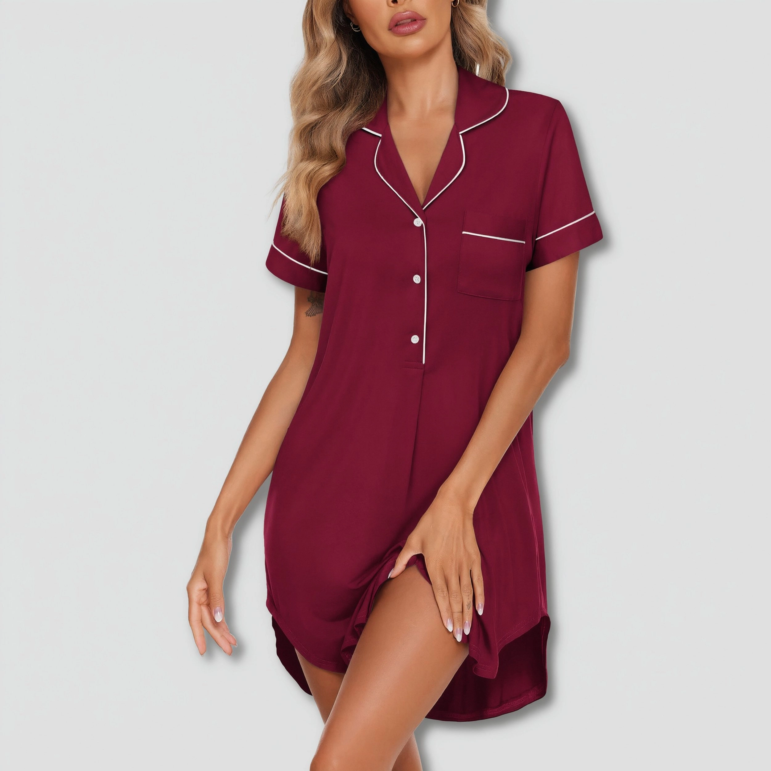 Ekouaer Women's Nightgown Button Down Nightshirt V Neck Sleepshirt Short Sleeve Sleepwear Soft