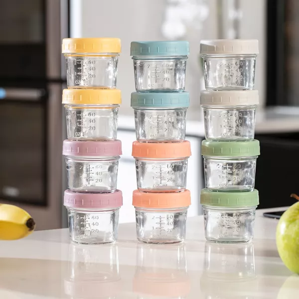 Sperric 12-Pack Glass Baby Food Storage Jars w/ Lids, 6-Pack Silicone Self-Feeding Spoons – BPA-Free Leakproof