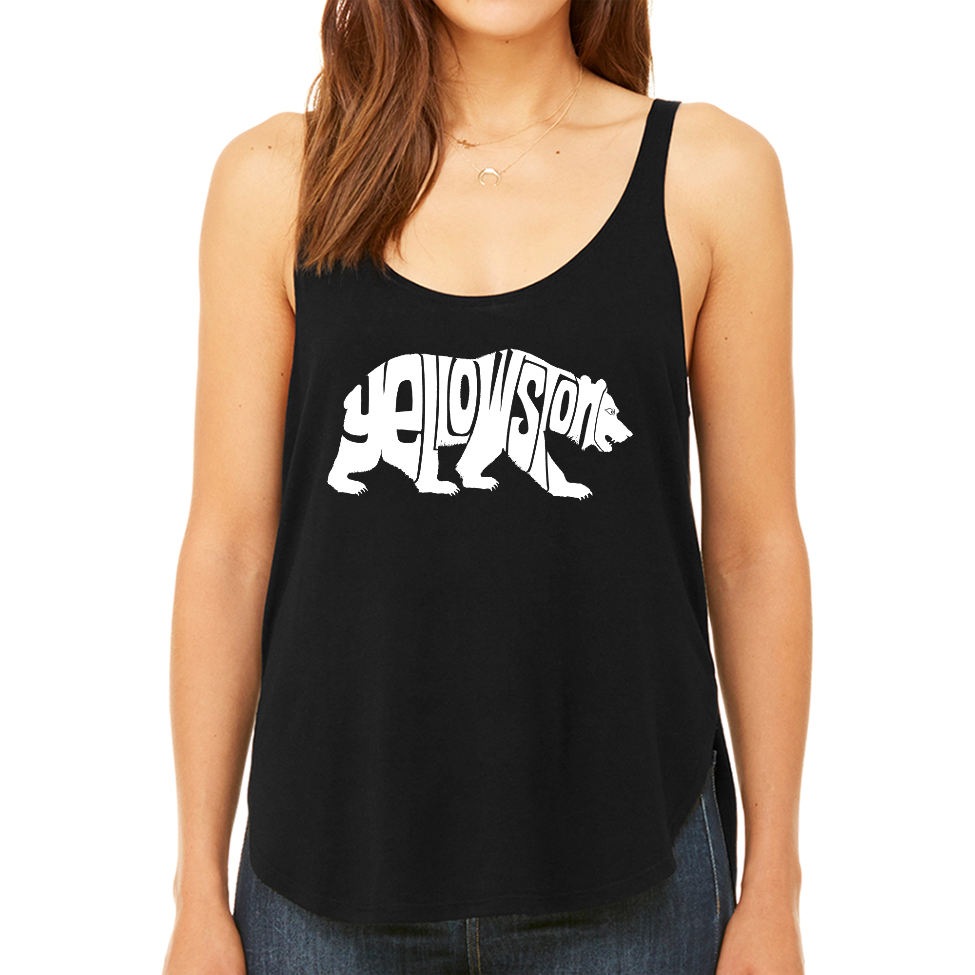 LA Pop Art Women's Premium Word Flowy Tank - Yellowstone Bear