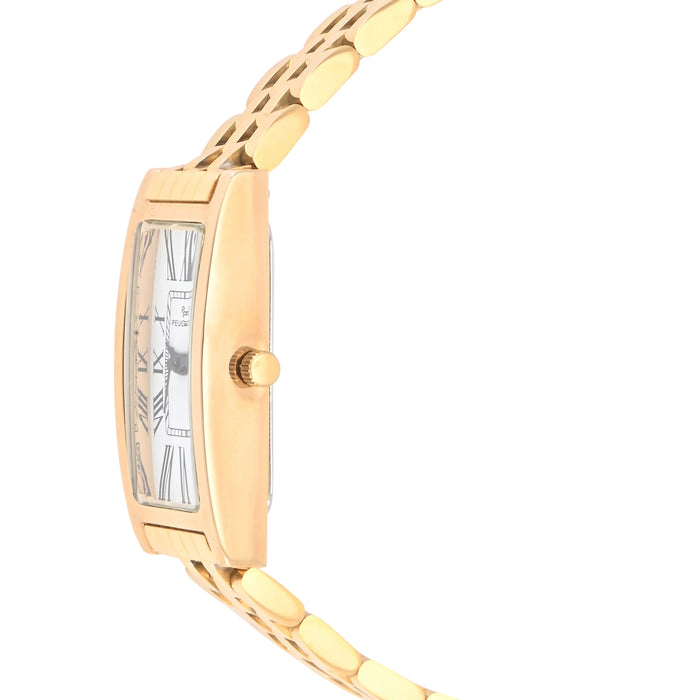 Peugeot Women's 35x18mm 14K Gold-Plated Rectangular Roman Numeral Stainless Steel Watch