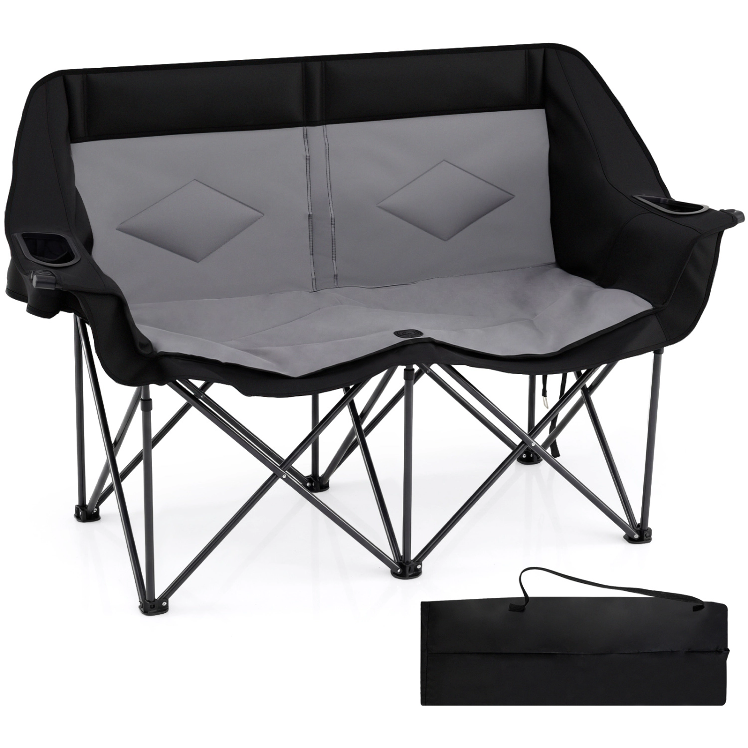 LJG Double Camping Chair with Cup Holders Glass Racks and Mesh Pockets