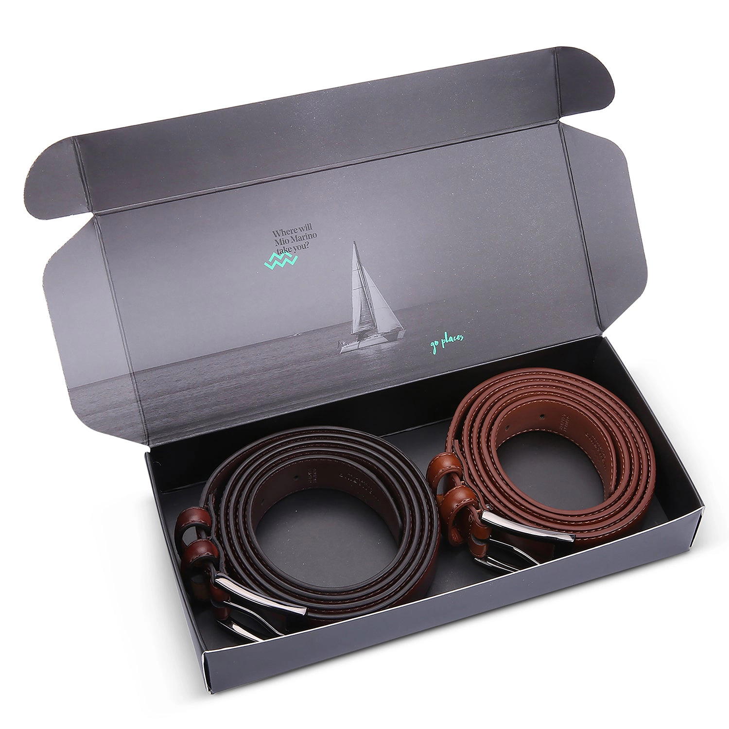 Mio Marino Men's Dual Loop Leather Dress Belt - 2 Pack