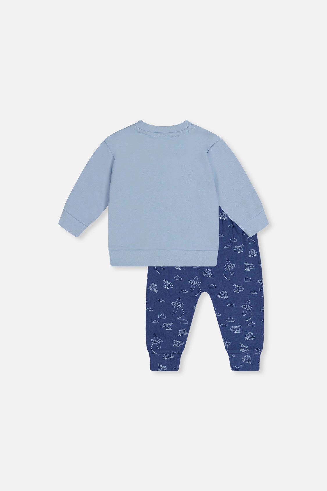 Deux par Boys Organic Cotton Airplane and Cloud Print Pants Top Set