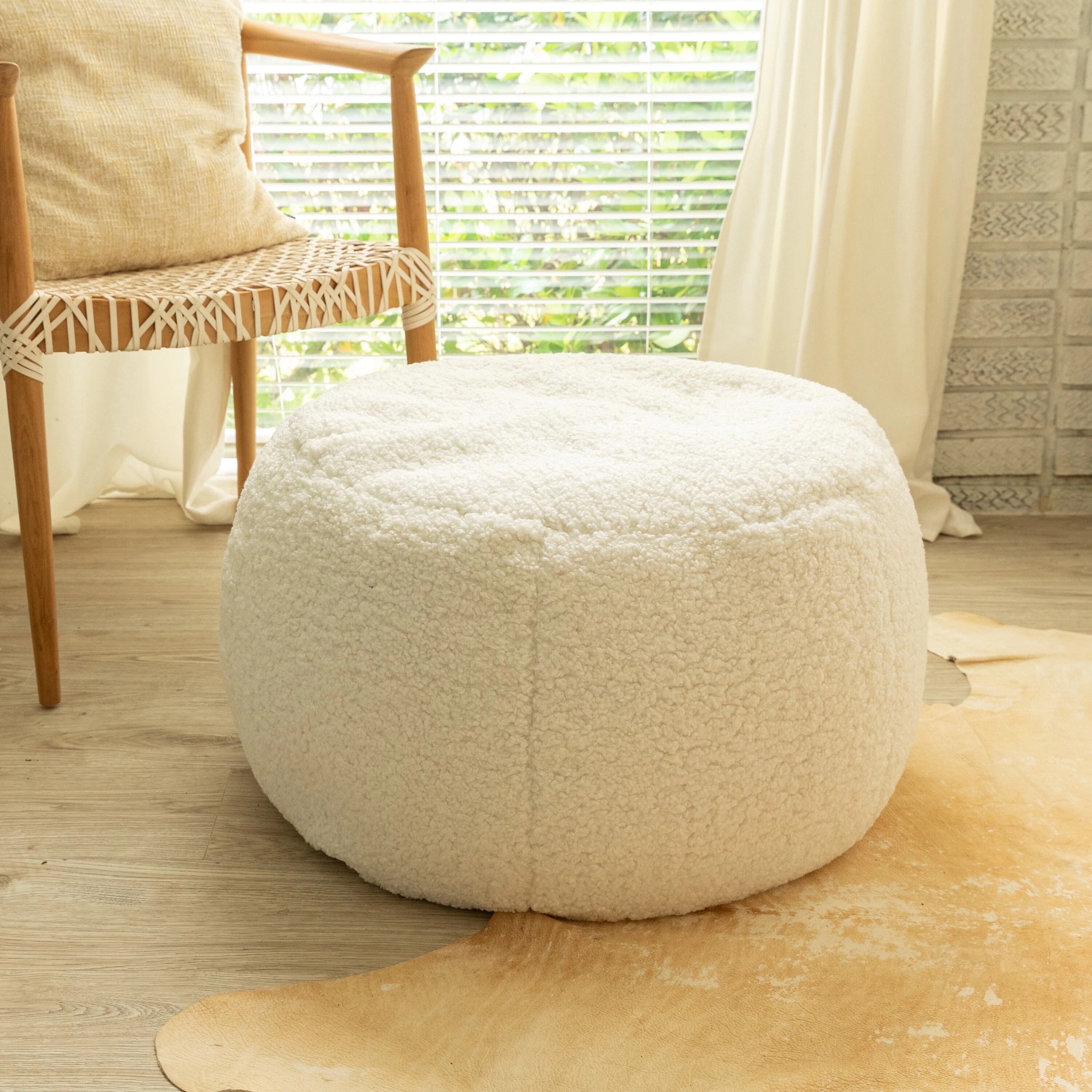 Jaxx Ellis Ottoman Shearling Faux-Lamb Plush Pouf for Modern Interior Design, Large