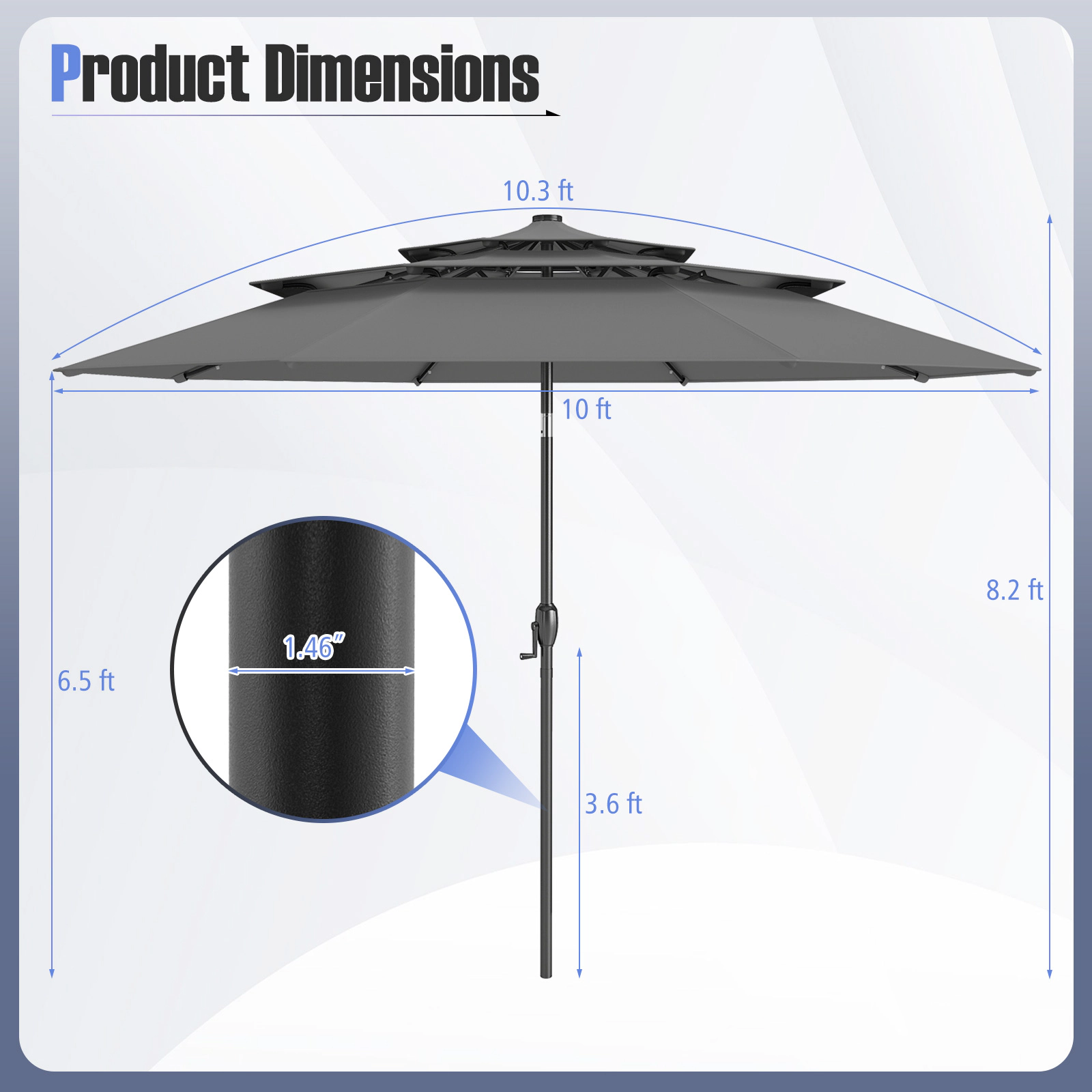 SUGIFT 10.3 ft Solar Patio Umbrella with 3-Tier Vented Top and 32 LED Lights