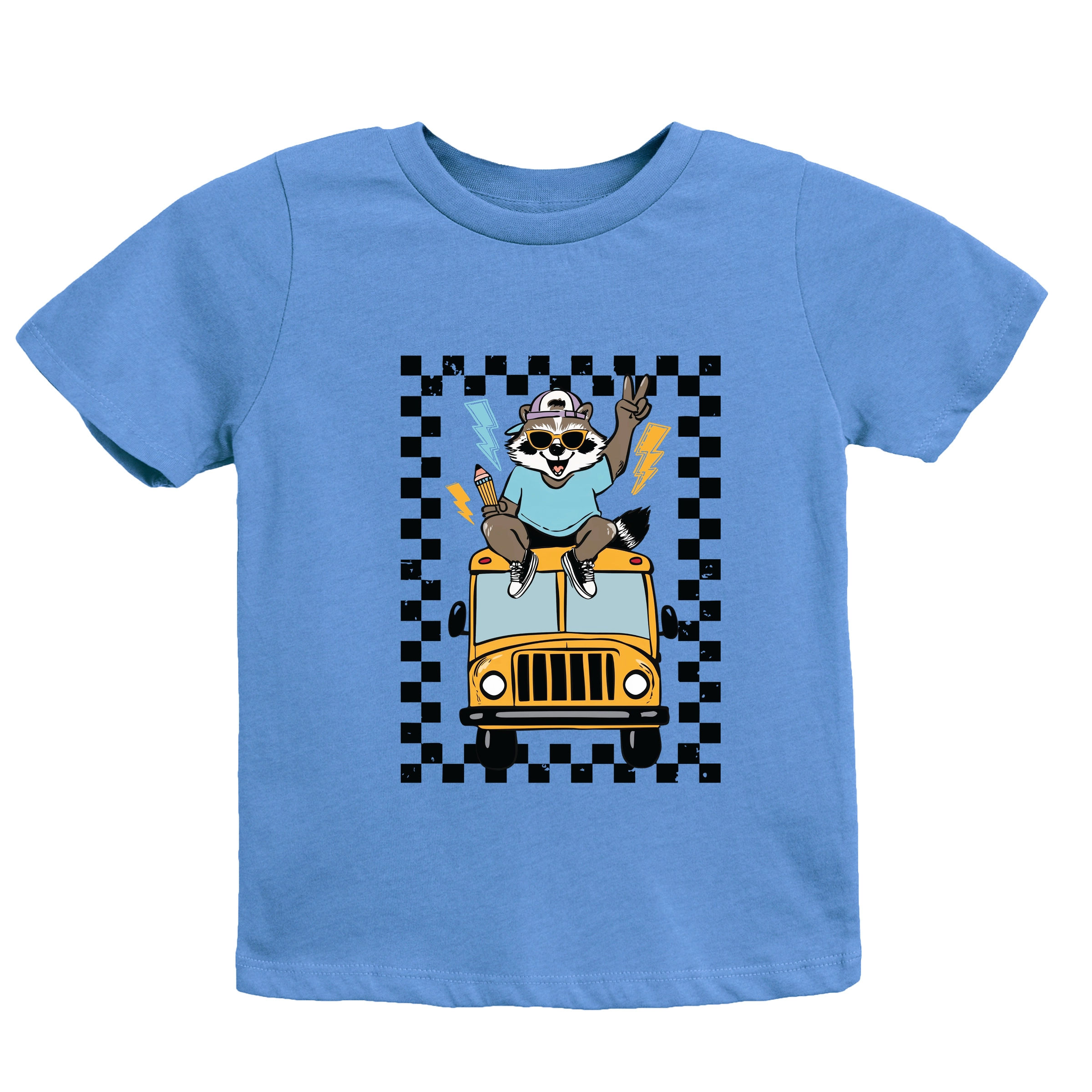 The Juniper Shop - Youth Short Sleeve Graphic T-Shirt Racoon School Bus Lightning