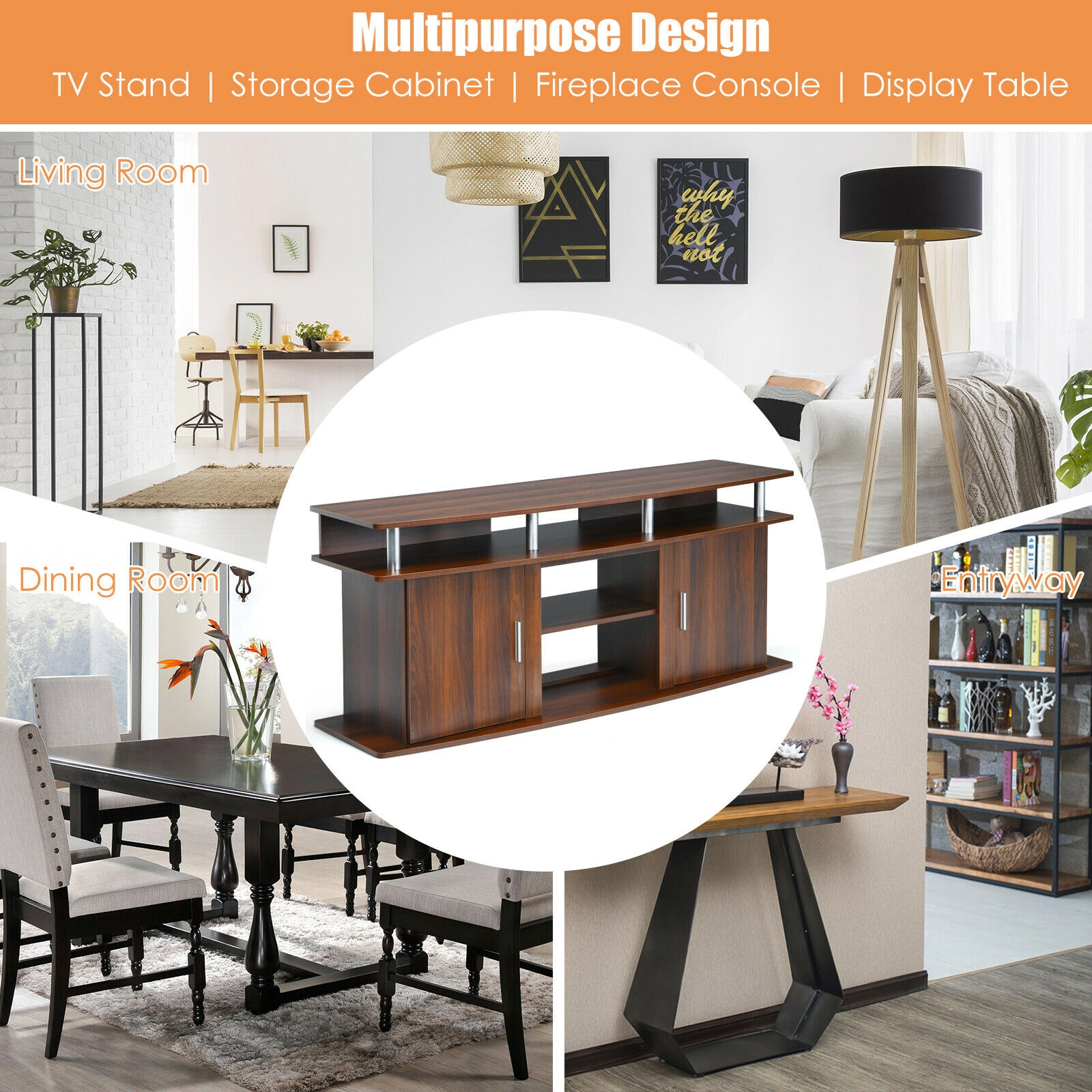Hivvago 63 Inch Tv Entertainment Console Center With 2 Cabinets