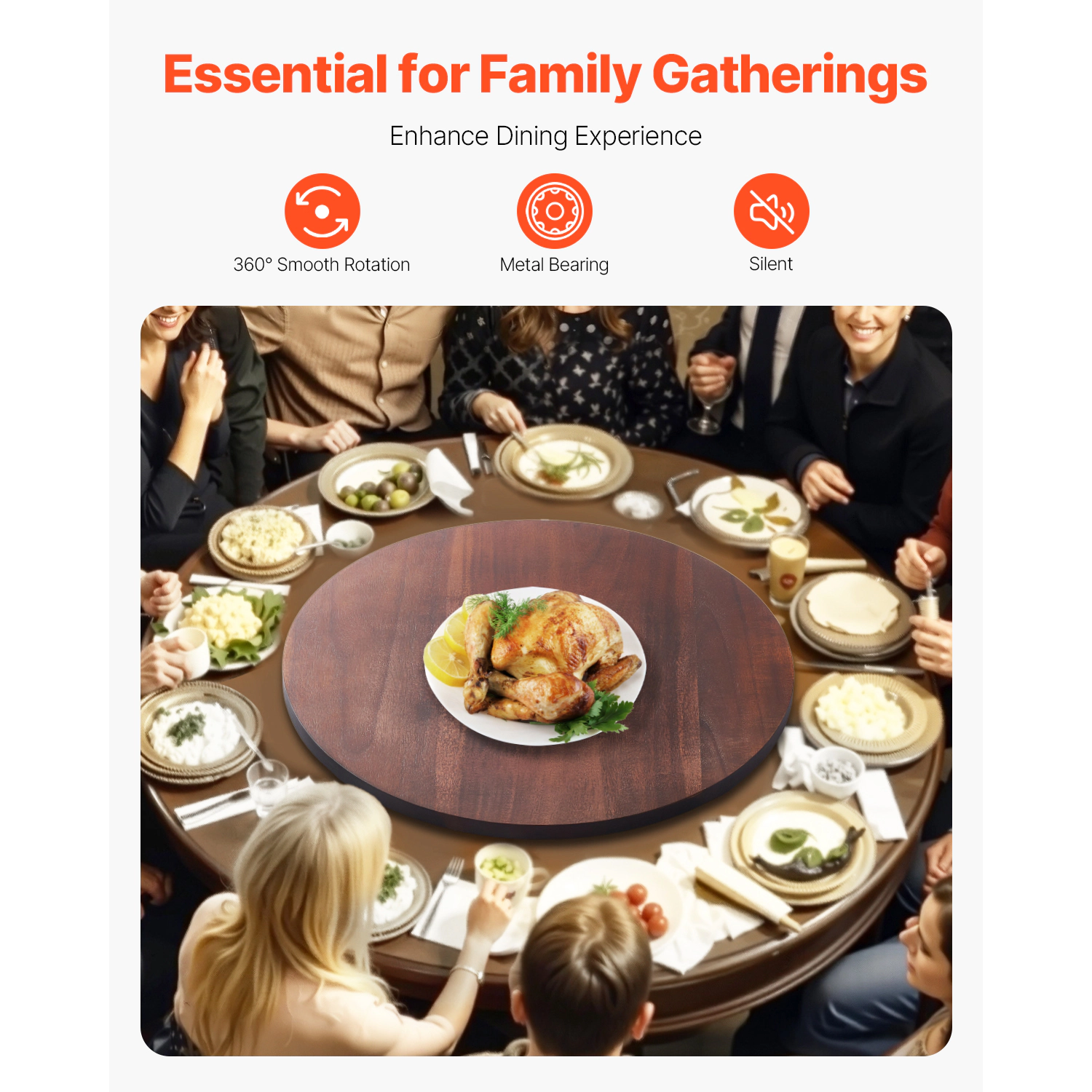 HONGGE Lazy Susan Turntable Dining Table Centerpiece Rotating 360° Smooth Silent Spin for Family Gatherings Banquets
