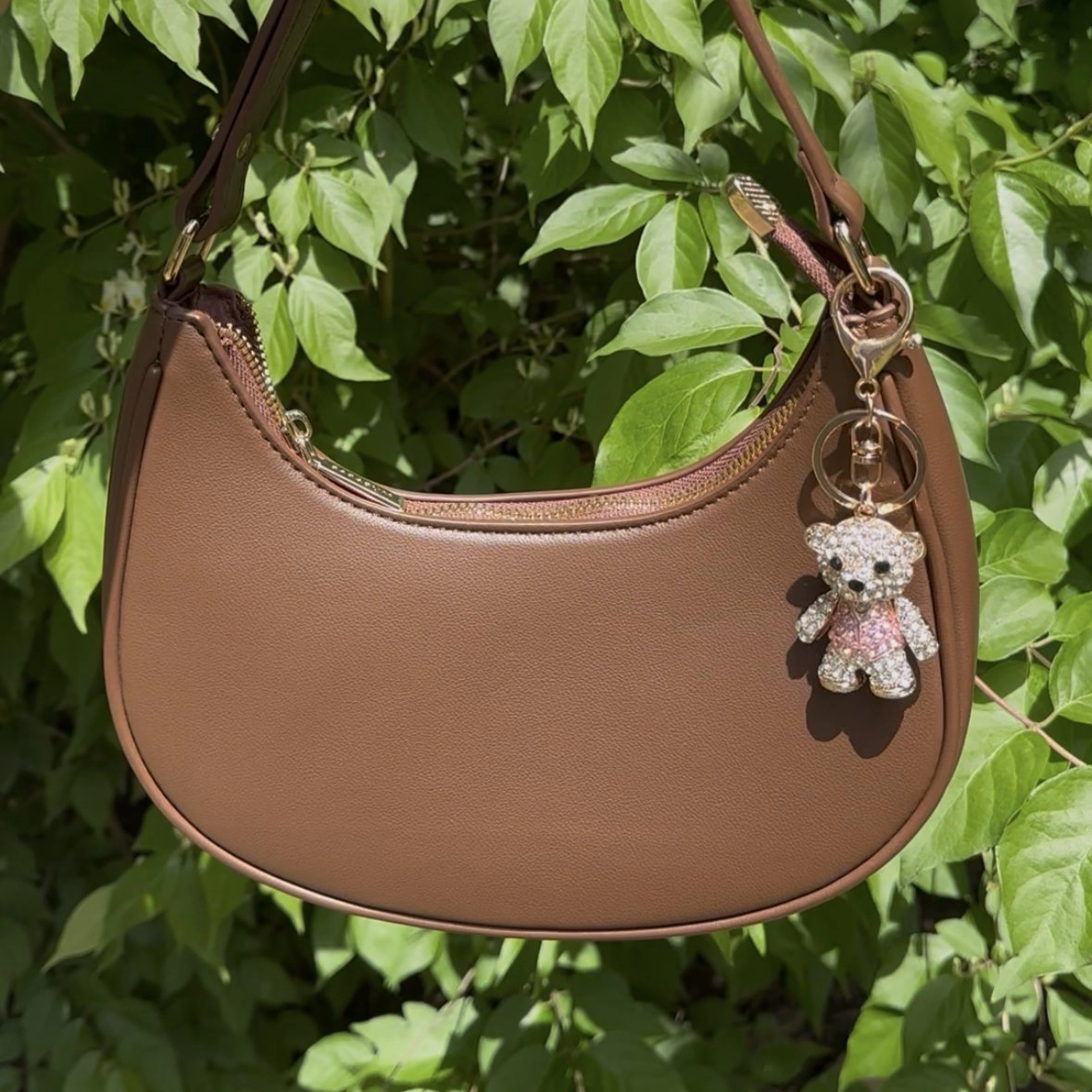 CTM Women's Adorable Rhinestone Teddy Bear Bag Charm & Keychain