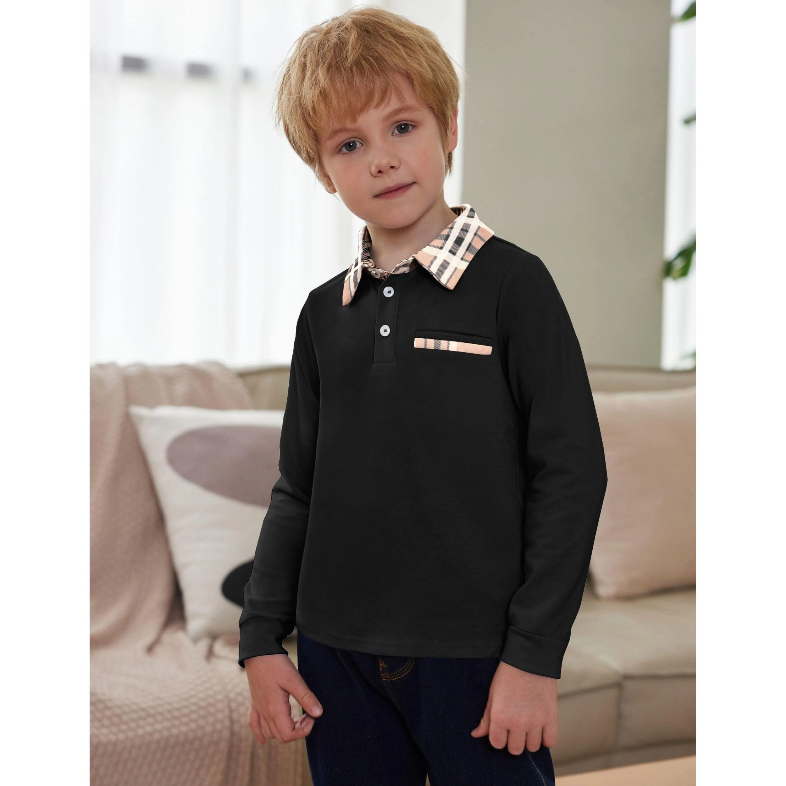 Arshiner Boys Long Sleeve Trim Polo Shirt School Uniform