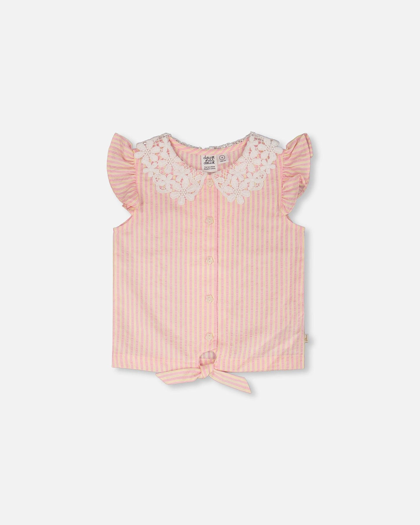 Deux par Girls Sleeveless Shirt and Stripes with Crochet Collar